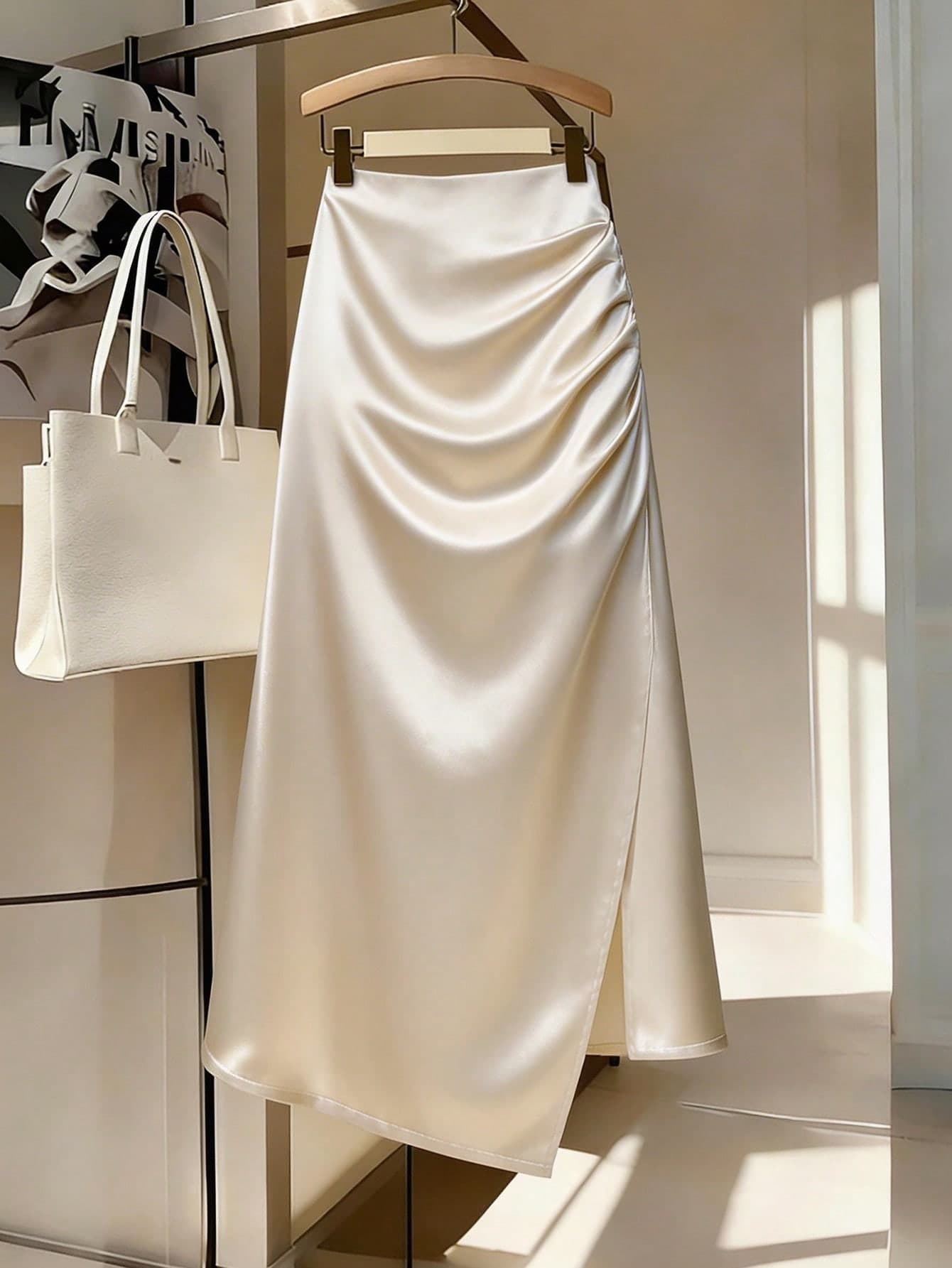 GlowEve CURVE Plus Size Women Solid Color Pleated Asymmetric Hem Elegant Skirt Fall