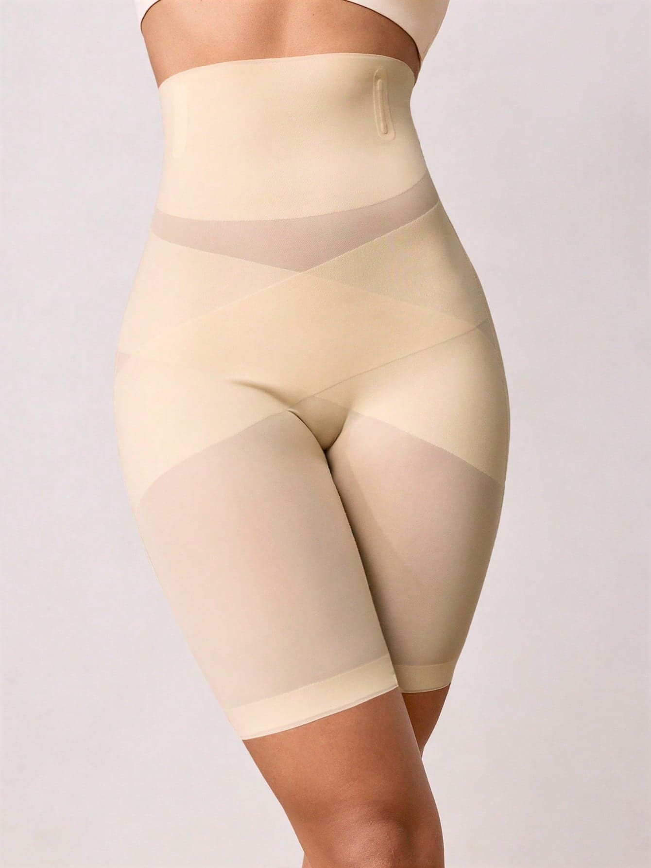 Veilyse 1pc Women High Waist Criss-Cross Seamless Shapewear Shorts, Tummy Control, Butt Lifting, Flat Belly, Bodyshaping Underwearfor Summer