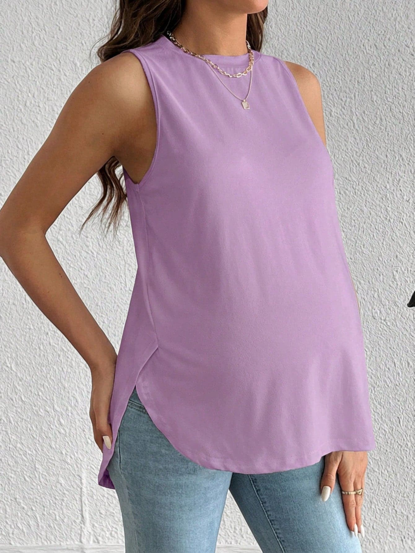 SHEIN Maternity Solid Color Round Neck Casual Versatile Tank Top