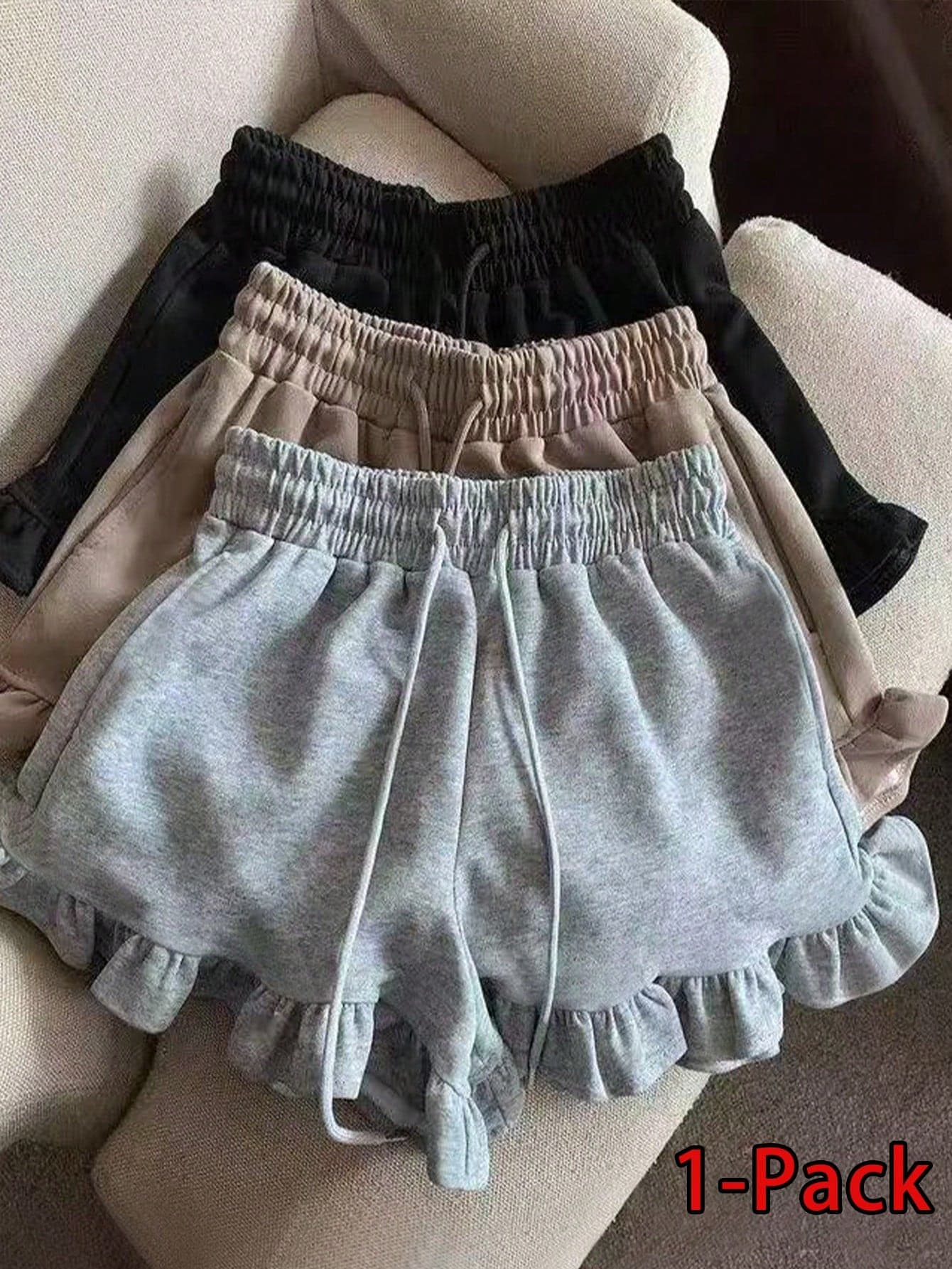 SHEIN Plus Size Solid Color Casual Drawstring Shorts