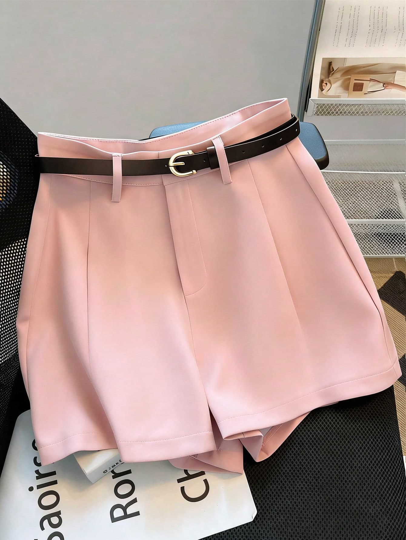 Franclia Casual & Commuting Fashion Versatile Mid-High Waist Belted Summer New Solid Color Shorts For Women