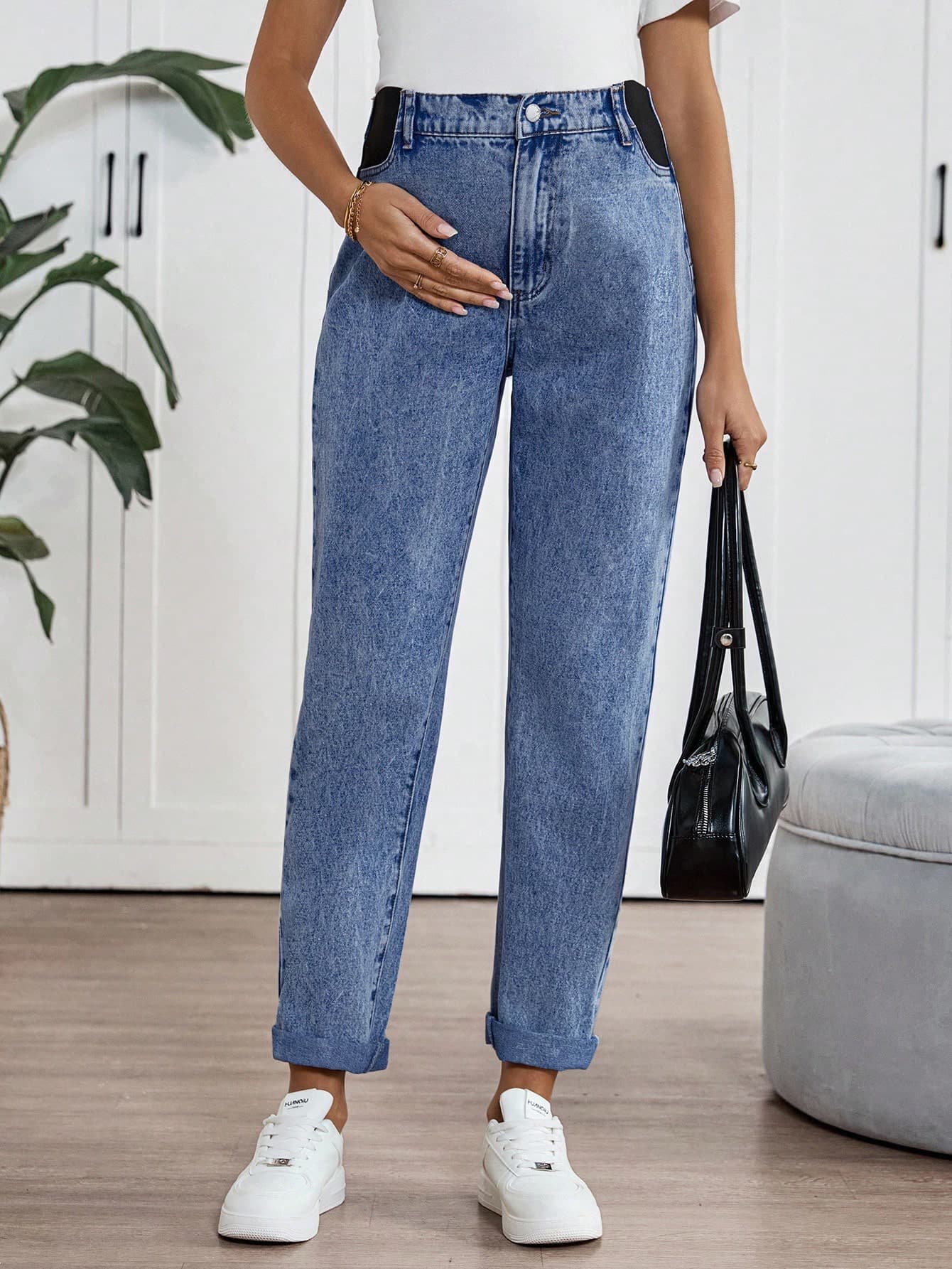 SHEIN Maternity Blue Denim Flared Cuff Pants