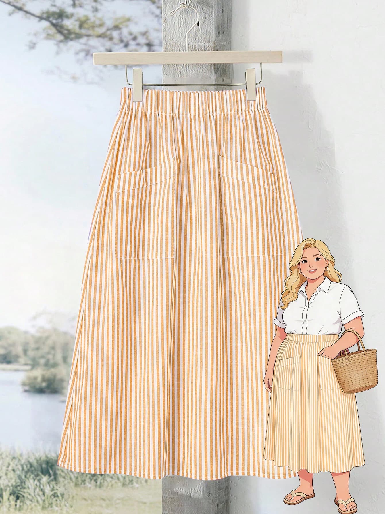 Rusticease Plus Size Casual Striped Skirt