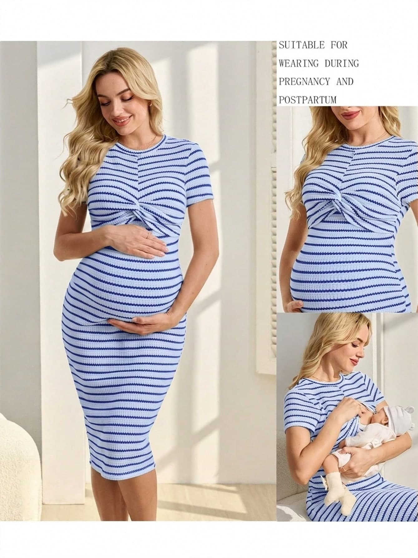GentleRue Maternity Pregnant Women Comfortable Casual Plaid Nursing Short Sleeve Dress