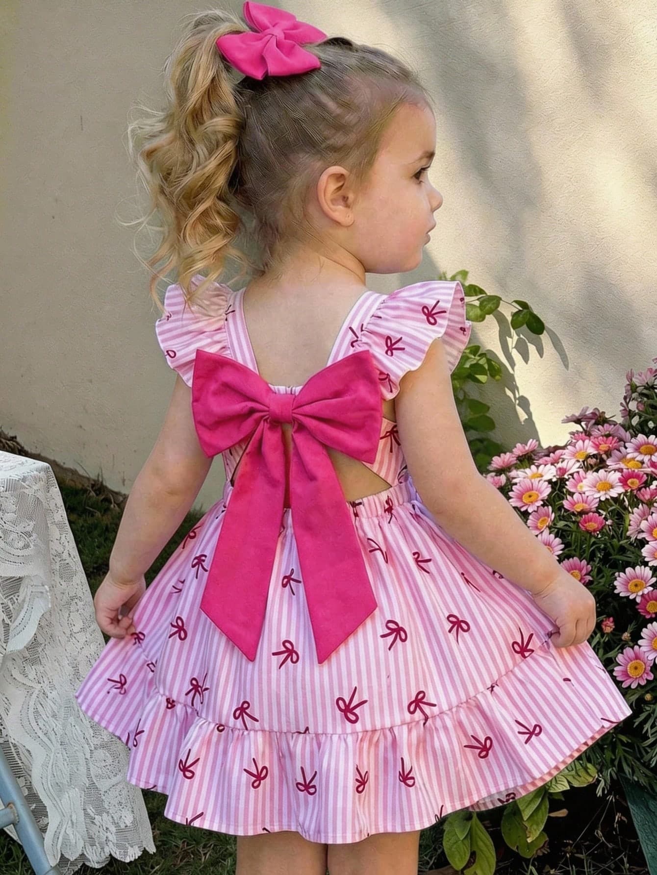 LMoss Kids Baby Girl Cute Summer Bow Striped Flutter Sleeve Dress
