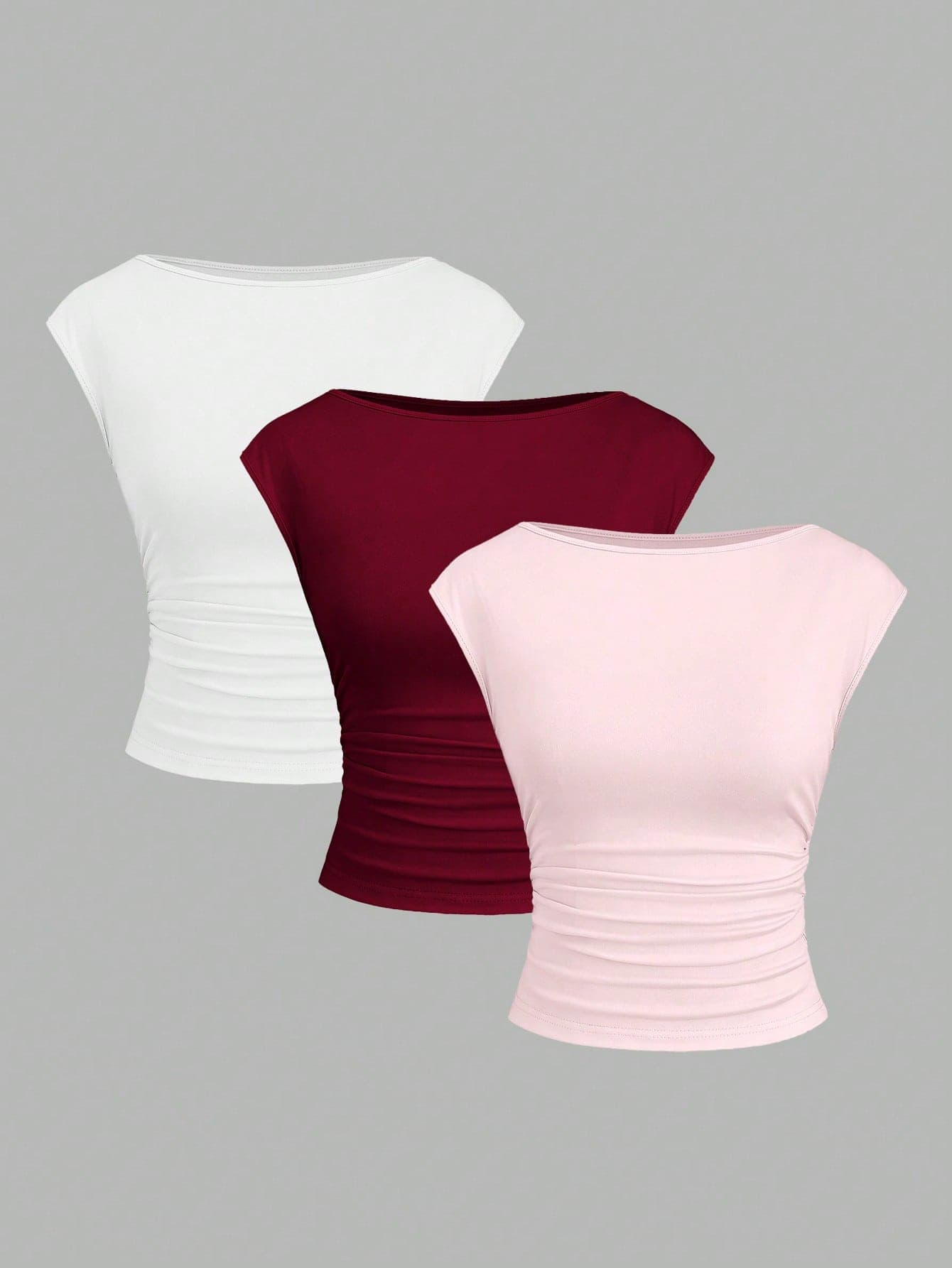 Sweetra 3pcs/Set Sexy Backless Breathable Moisture-Wicking Fitted Short Sleeve Top/T-Shirt For Women