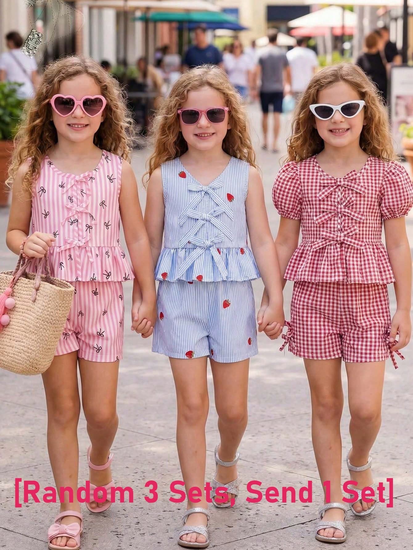 SHEIN [Random 3 Sets,Send 1 Set] Surprise Box Young Girl Summer Coord Set Light Pink,Young Girl 2 Pieces Clothes