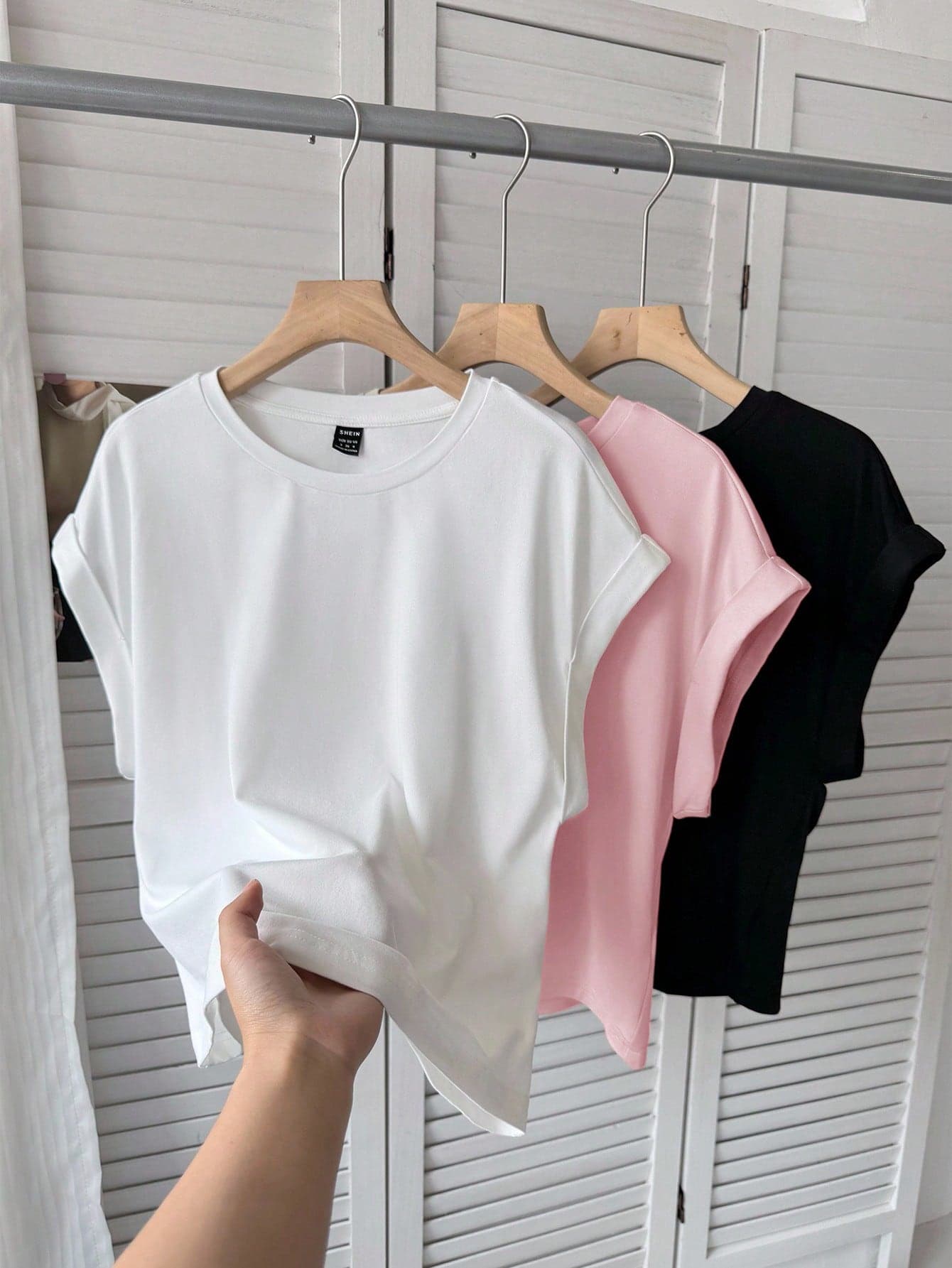 SHEIN LUNE 3pcs/Set Women's White And Pink Summer Casual Everyday Basic Short Sleeve T-Shirt Cute Crop Tops Plain Streetwear Home Wear Festival Daytime Outfit