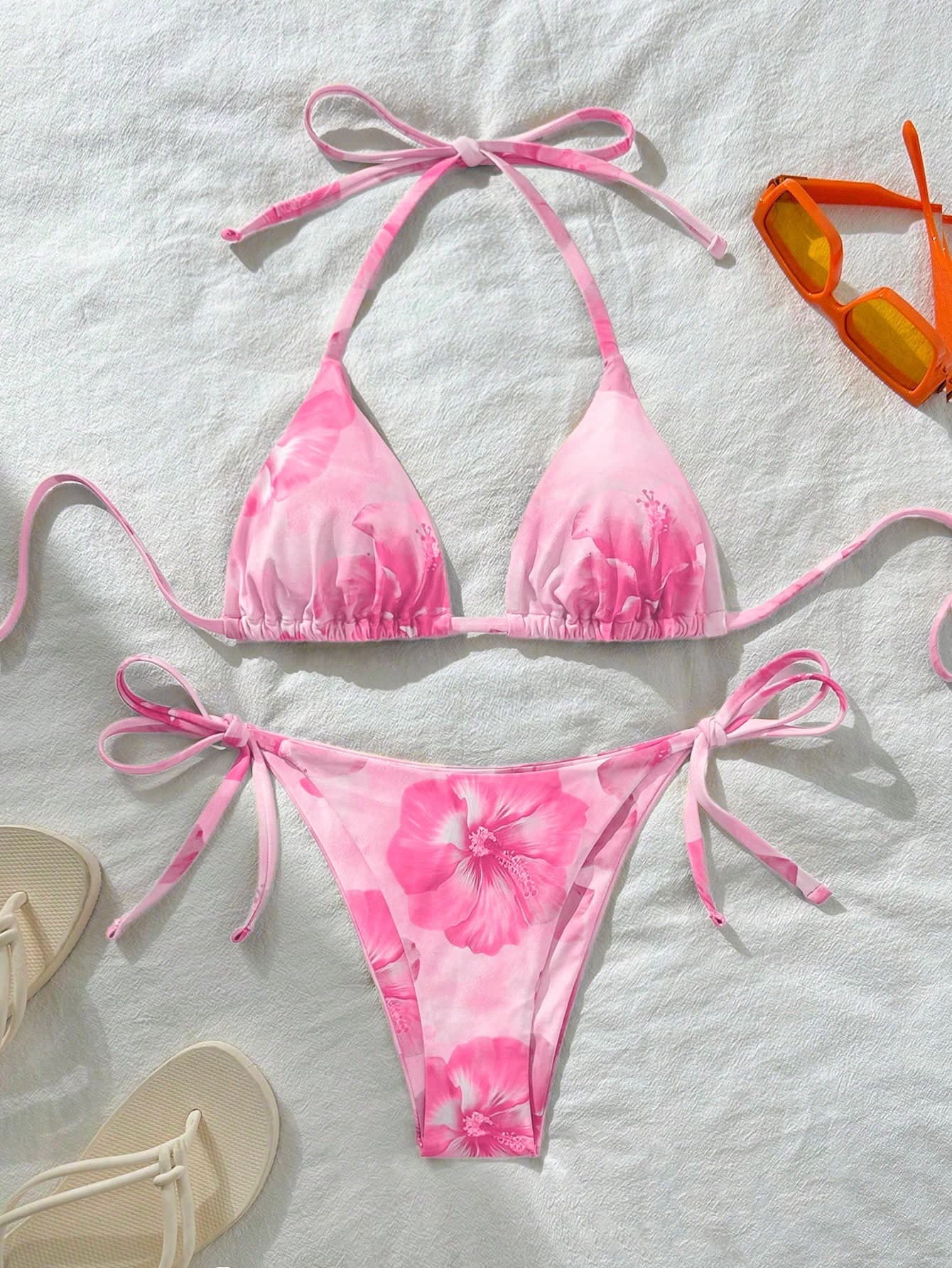 Swim Vcay Women's Sexy Random Print Halter Tie Bikini Set, Summer