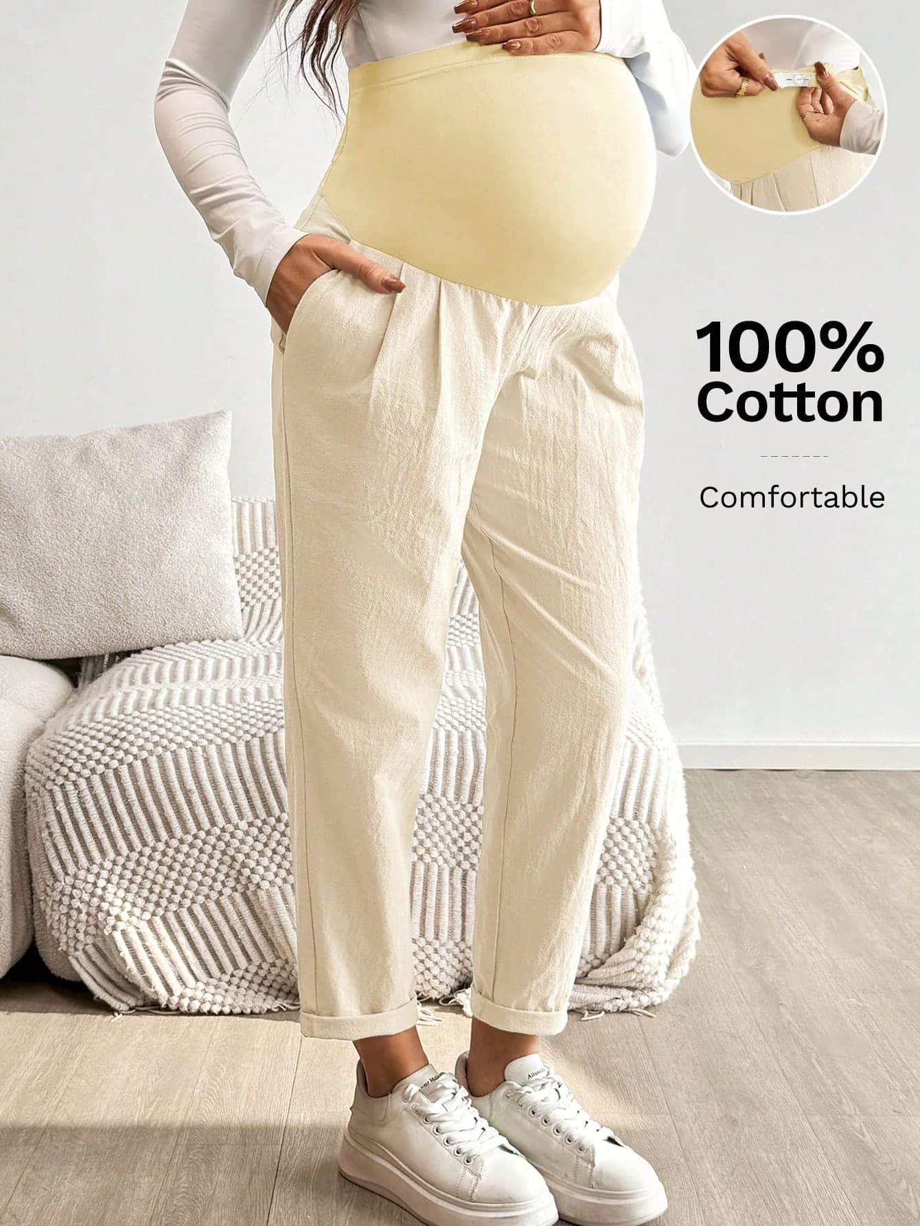SHEIN Adjustable Waist Casual Maternity Pants With Side Pockets, Suitable For Daily Commute Fall
