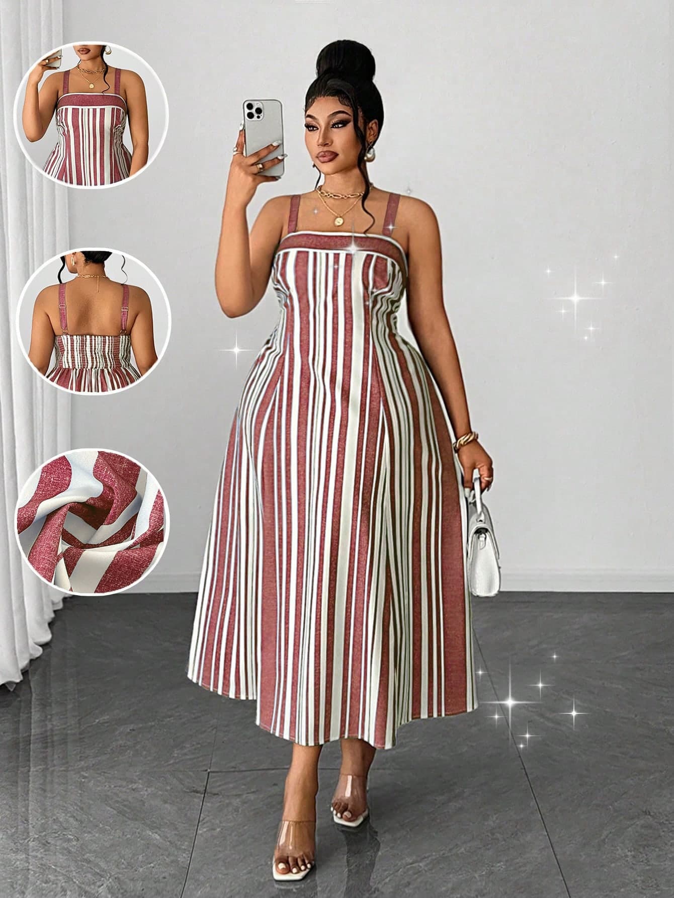 Maweii Burgundy Summer Smart Casual Holiday Plus Size Women Striped Spaghetti Strap Bandeau Fitted Elegant Minimalist Daily Vacation Dress