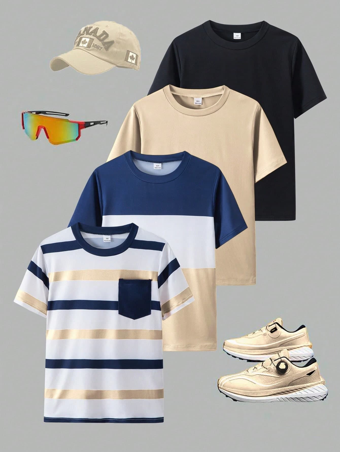 Vacaura 4pcs/Set Boys' Basic Casual College Style White T-Shirts, Suitable For Leisure & Sports, Can Be Layered Or Paired