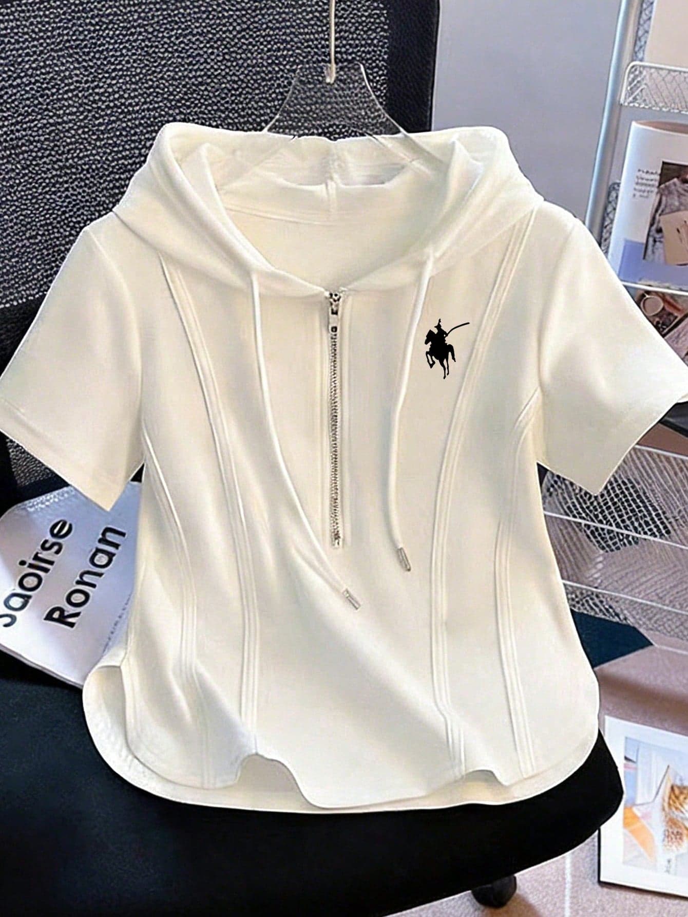 Resyla Asymmetric Zip-Up Hooded Short Sleeve T-Shirt, New Design Casual Top For Spring/Summer