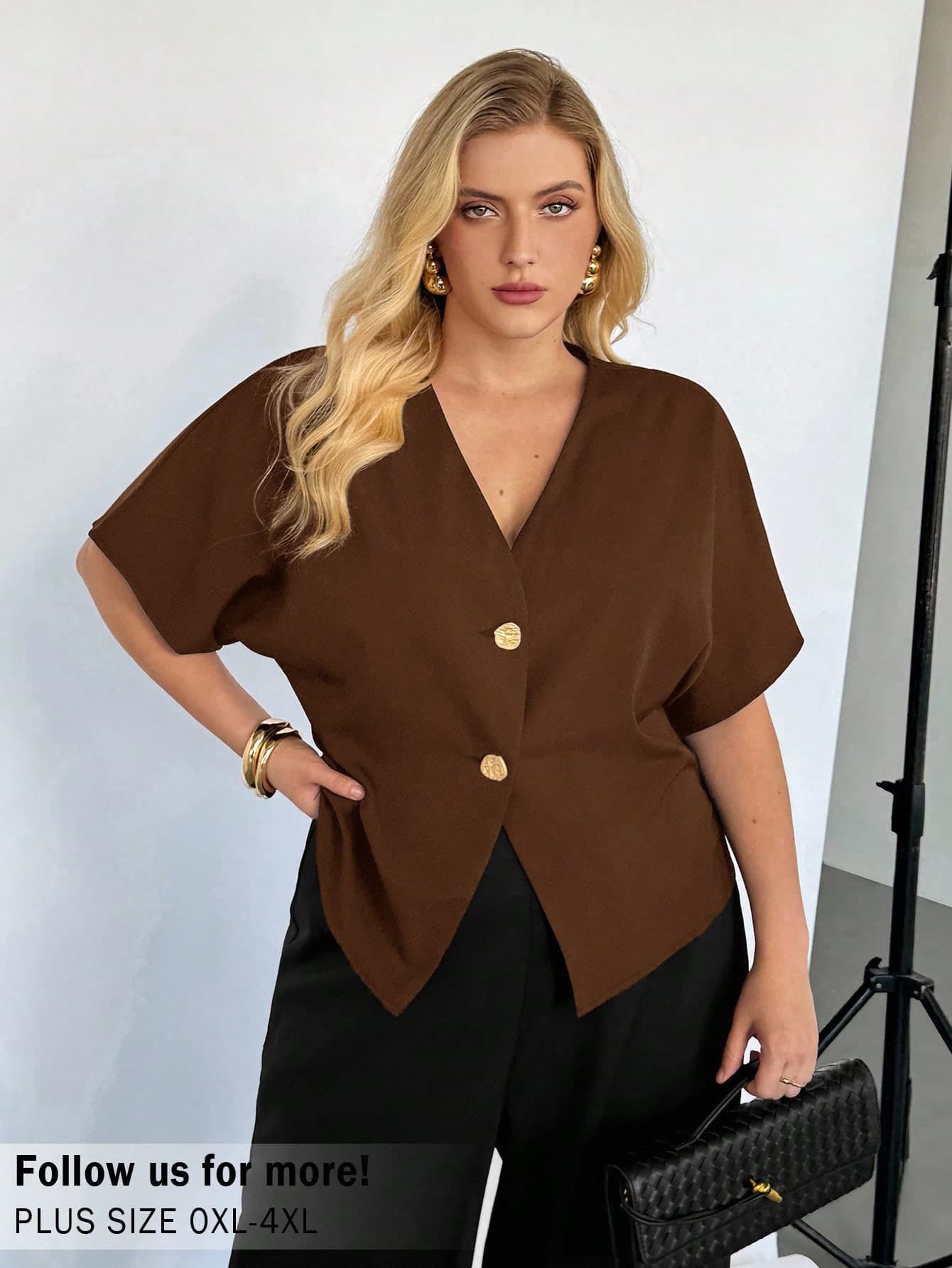 Auralis Plus-Size Women's Black Short-Sleeved Blouse, Summer Blouse Business Casual Fashion New Blouse,Cute Tops Women Old Money Style Top