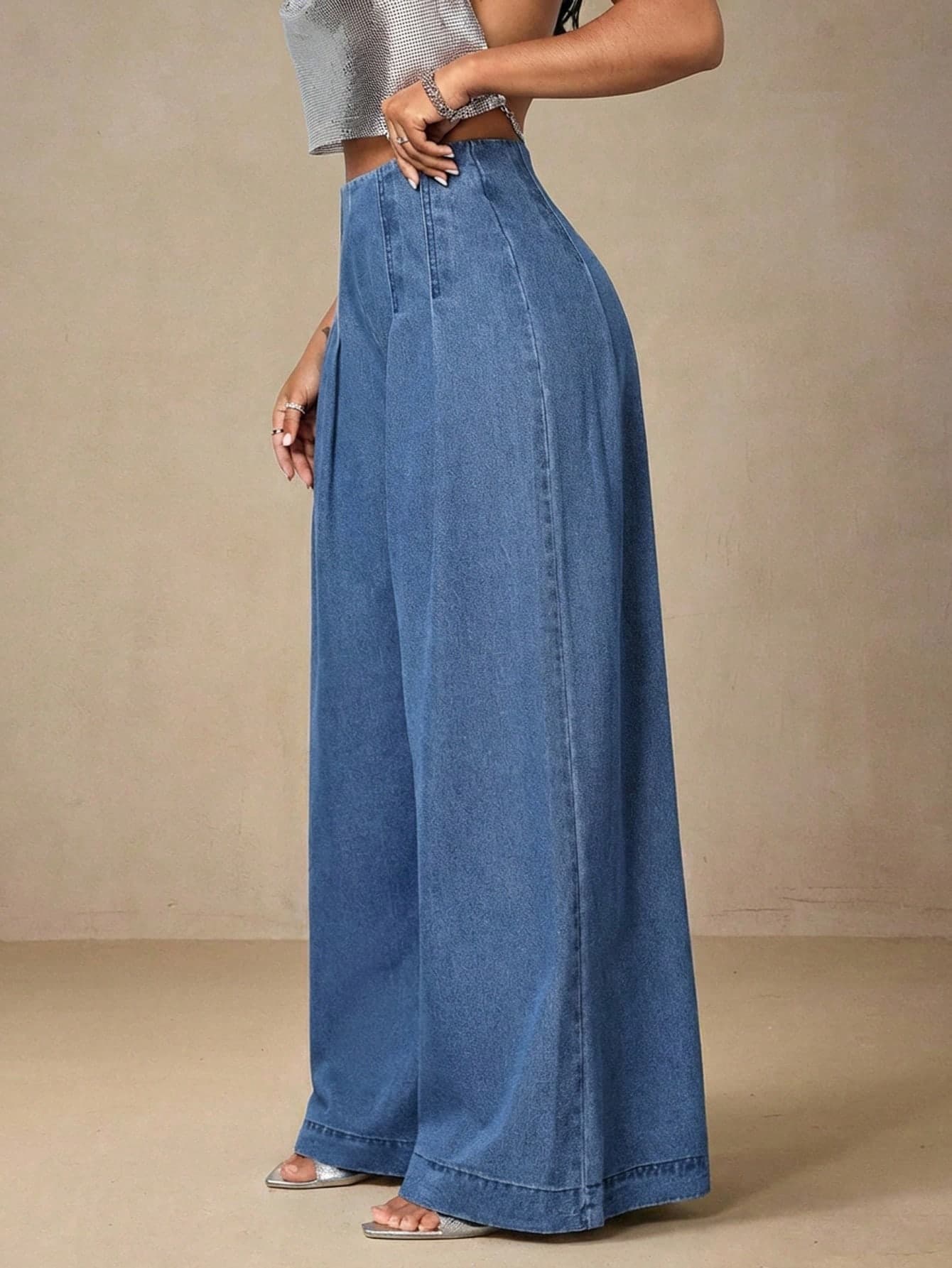 Selenza Tall Women's High Waist Pleated Wide Leg Loose Casual Versatile Jeans, Tall Women
