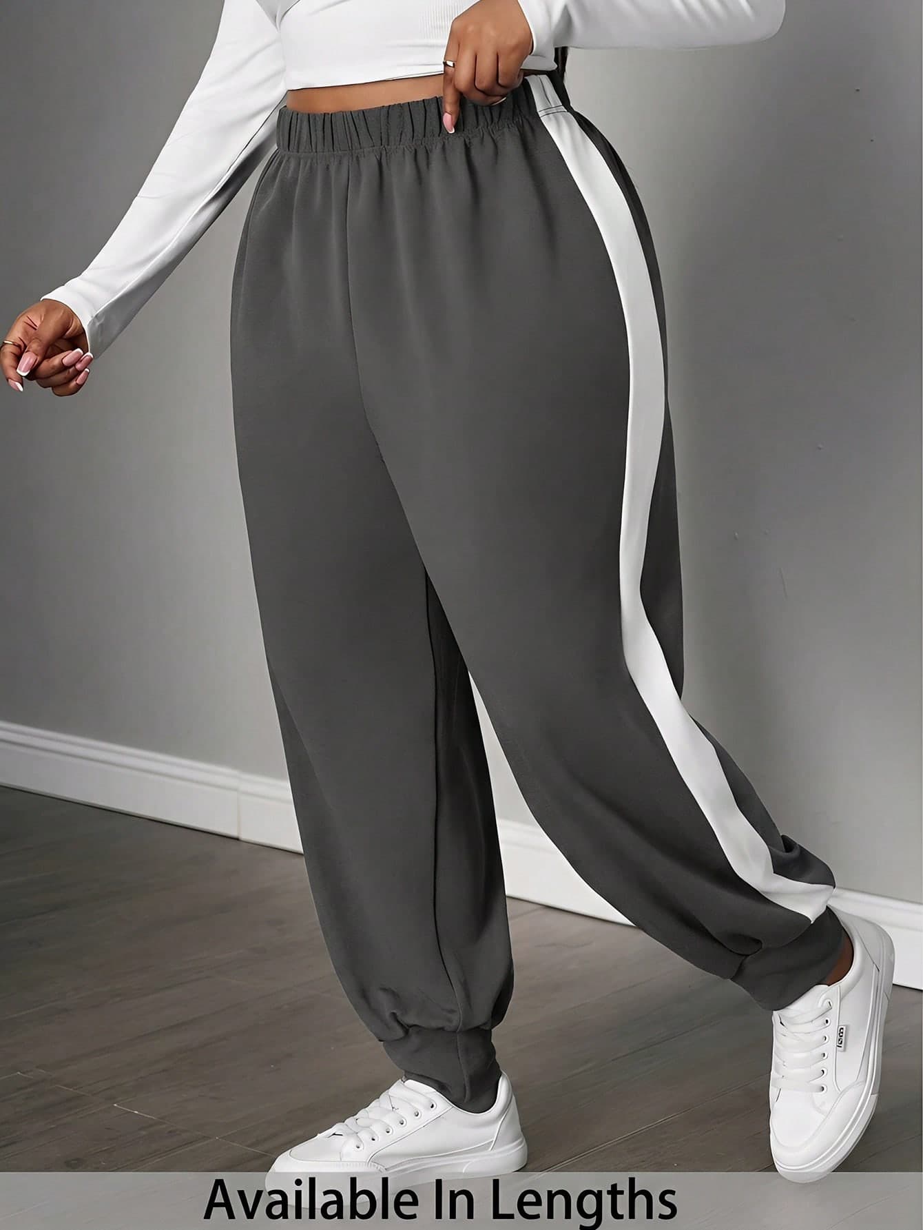SHEIN PETITE CURVE Plus Contrast Side Seam Sweatpants Graduation,Back To School Outfits,Graduation,Teacher Outfits For Women,Back To School