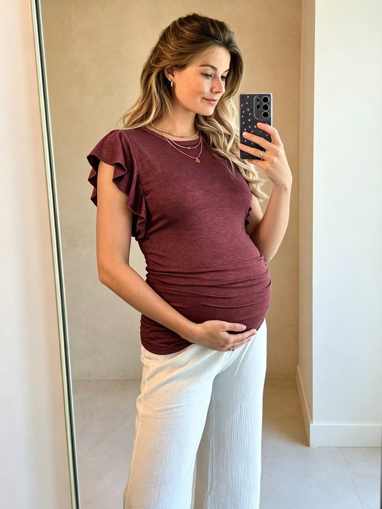 SHEIN Maternity Casual Regular Fit Stretchy Round Neck T-Shirt