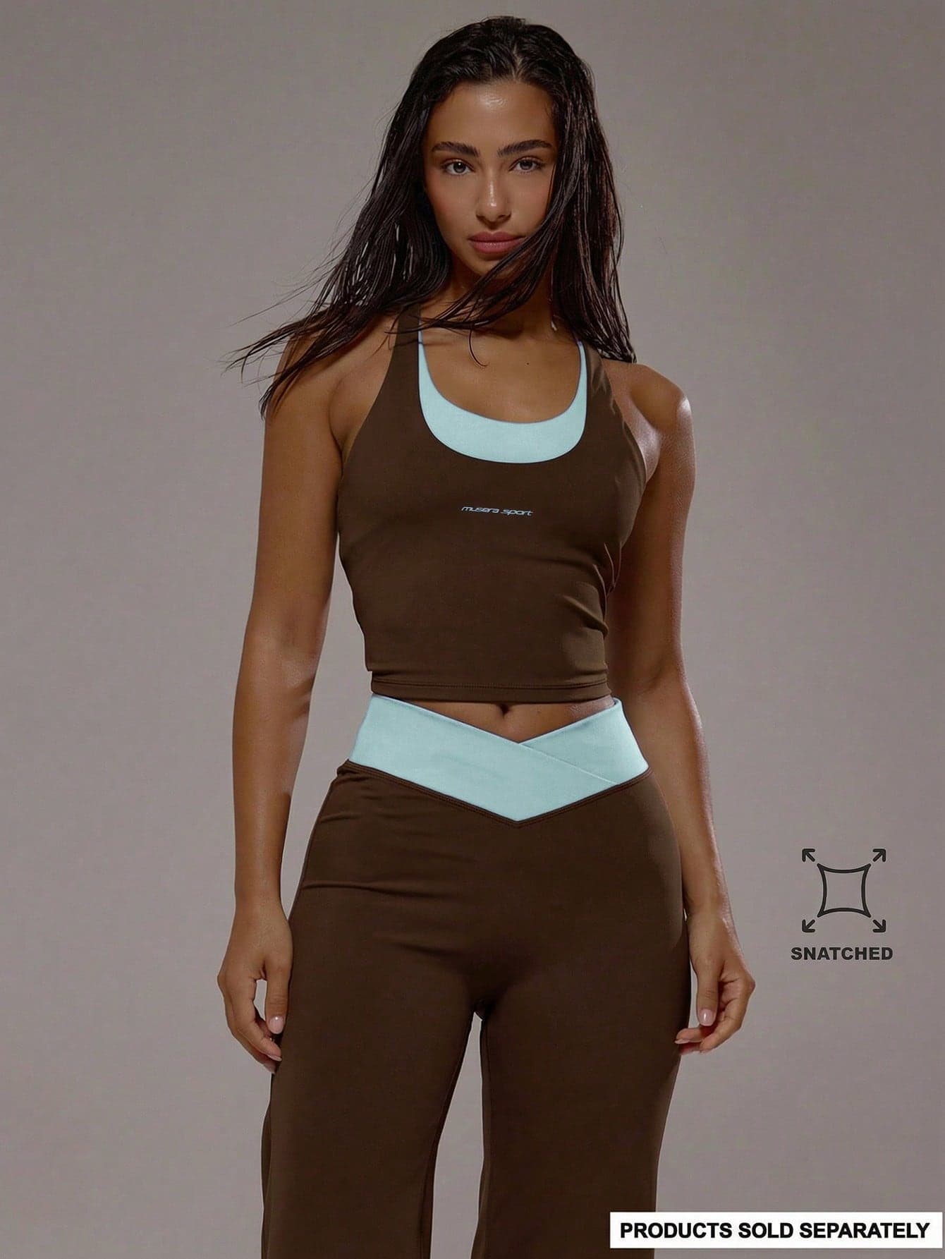 Musera Sport Cross Back Layered Active Top Only Sport Co-Ord Active Workout Gym Pilates Fitness Daily Casual Smoky Quartz