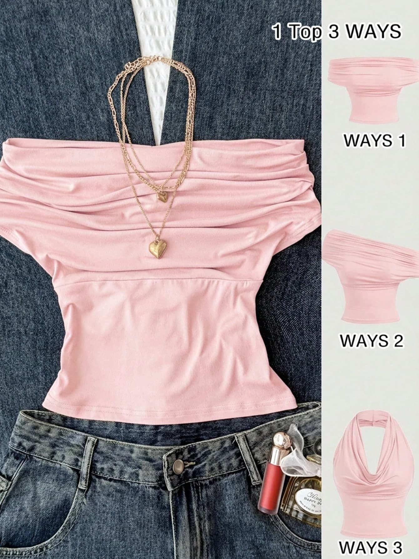 Kid S/Teen Girl Cerise Pink Summer Casual Fitted Top,High Neck Off-Shoulder Design Blouse For Party,Holiday,Beach & Dancewear,Cargo Style Cute Top
