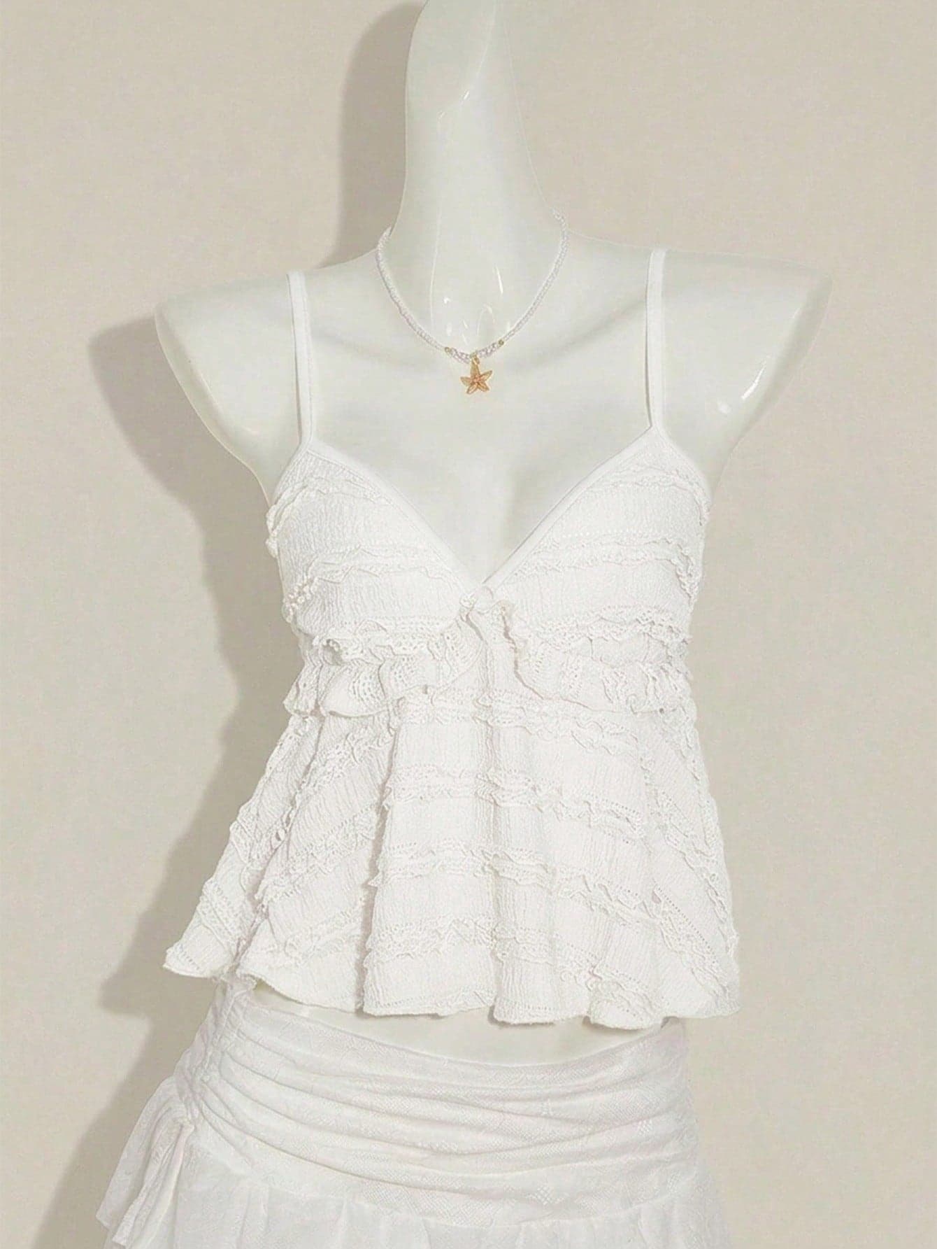 SHEIN Tween Girls' Pink Lace Ruffle Camisole, Elegant Solid Color Lace Trim Camisole, Suitable For Summer, Vacation, Casual, Home, BM Style