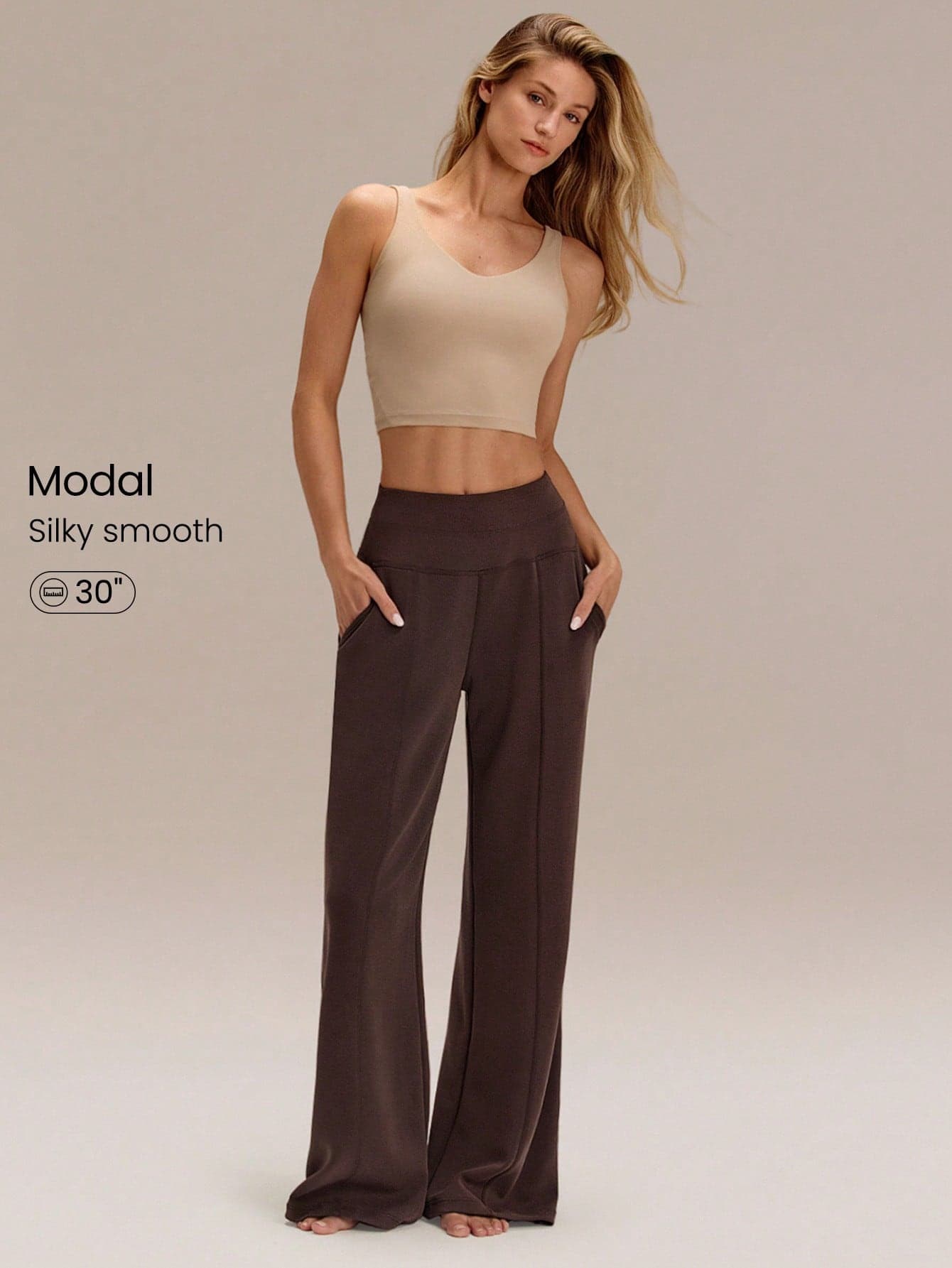 GLOWMODE 30" Regular SoftCalm Modal Silk Touch Wide Leg High Waist Lounge Pants With Side Pockets Daily Casual Spring Summer
