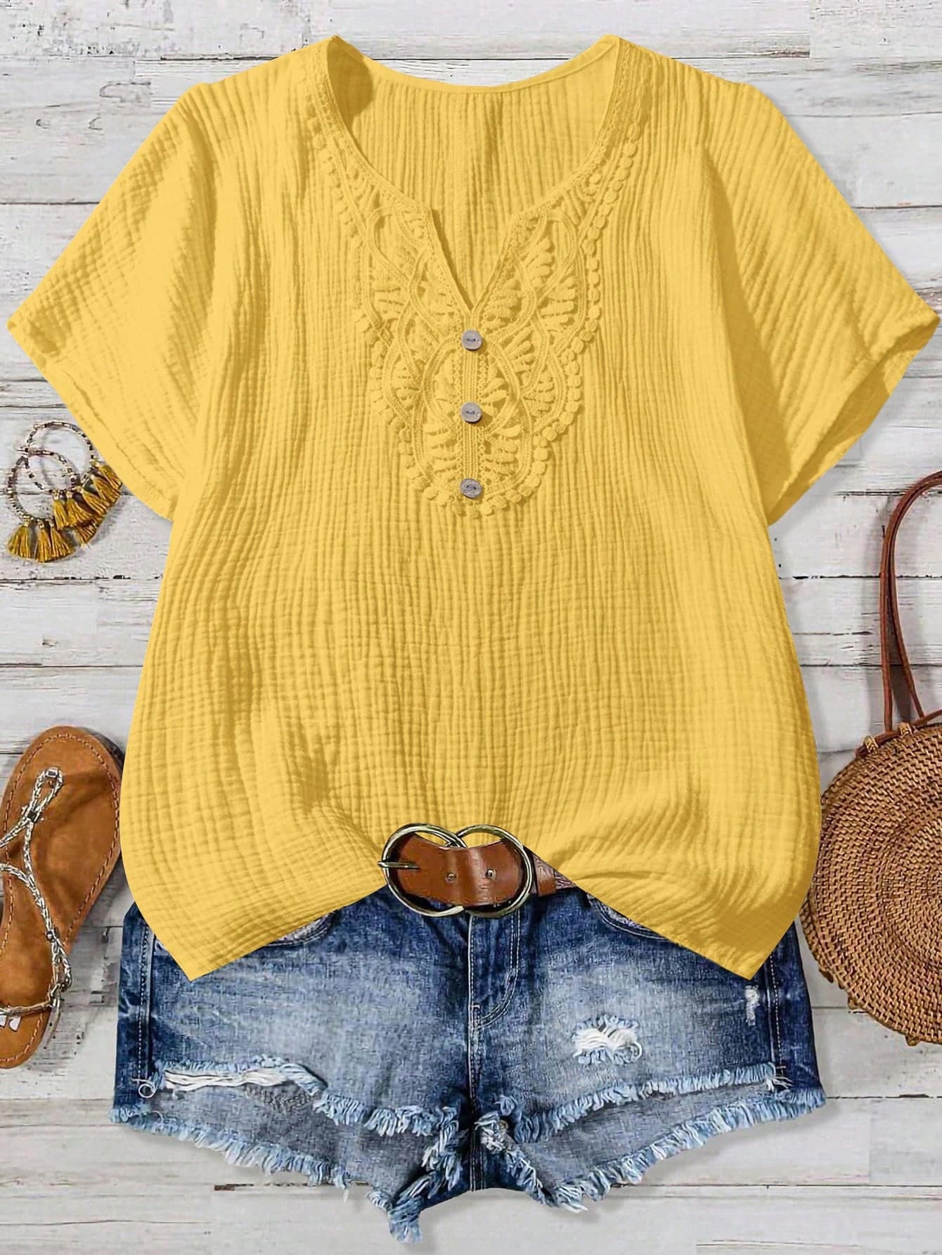 SHEIN LUNE Plus Size Solid Color Minimalist Casual Short Sleeve Shirt