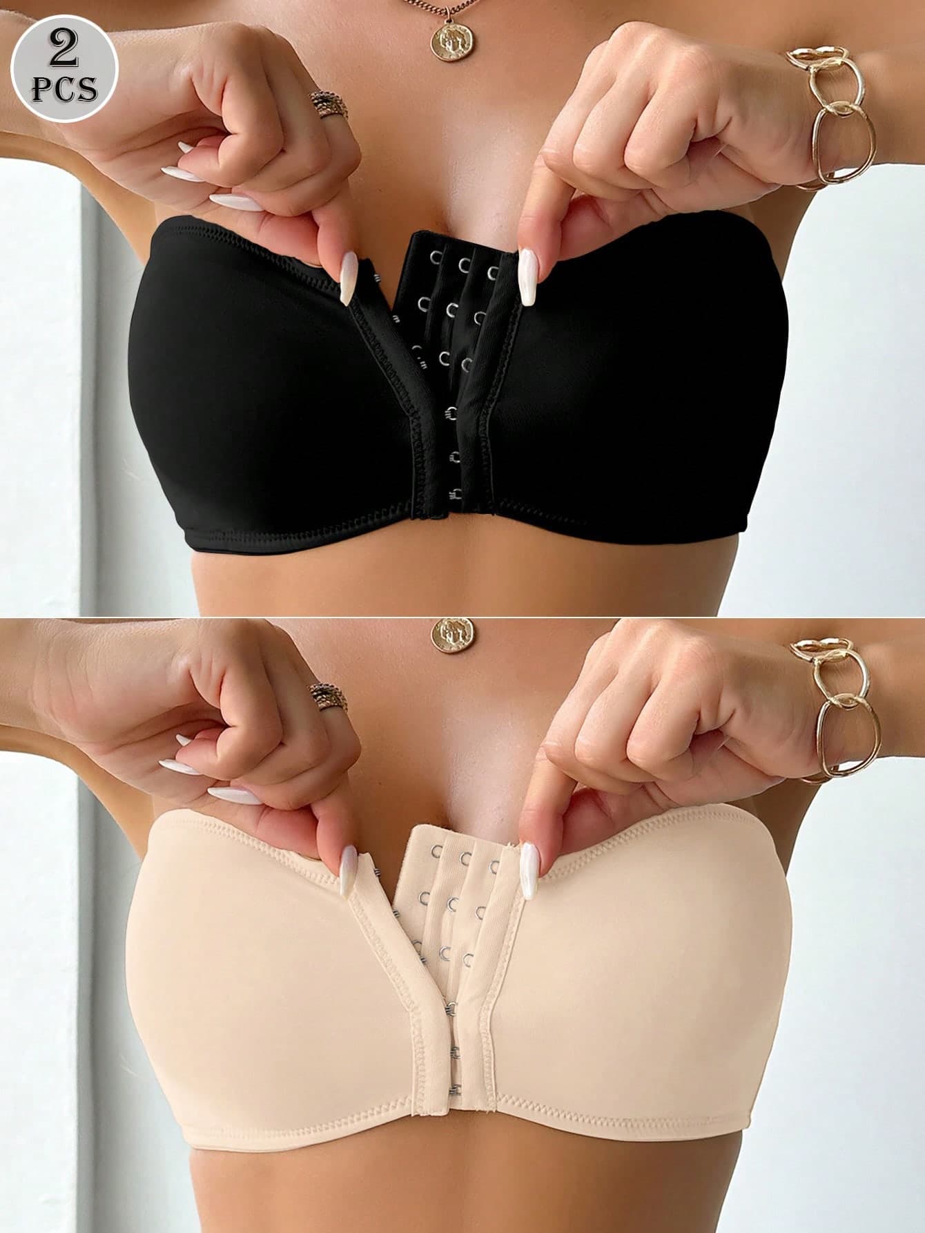 2pcs/Set Colorful Women's Front Closure Padded Bra Underwear Set