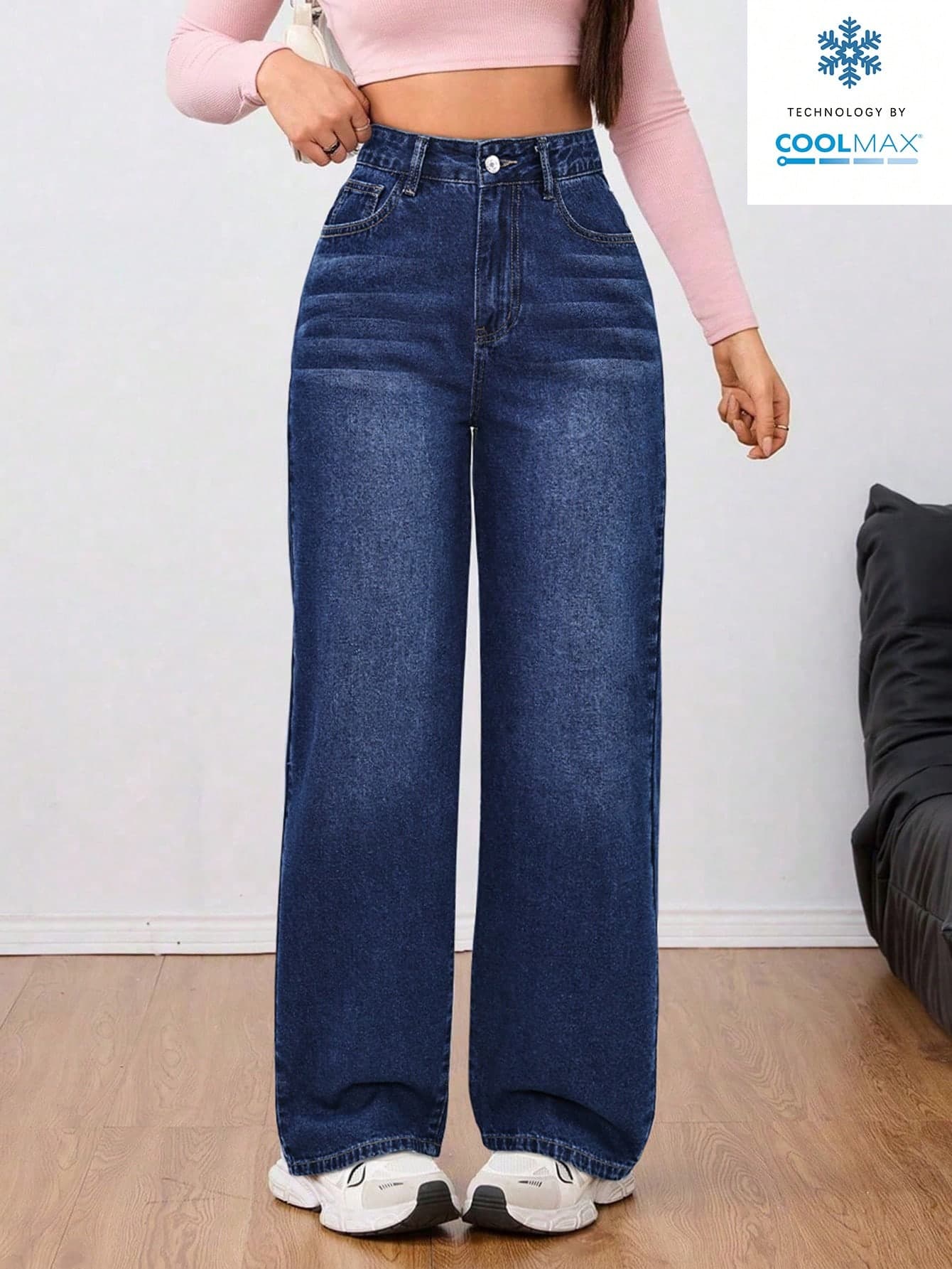 Rivivi Contrast Color Pocket High Waist Casual Straight Leg Jeans