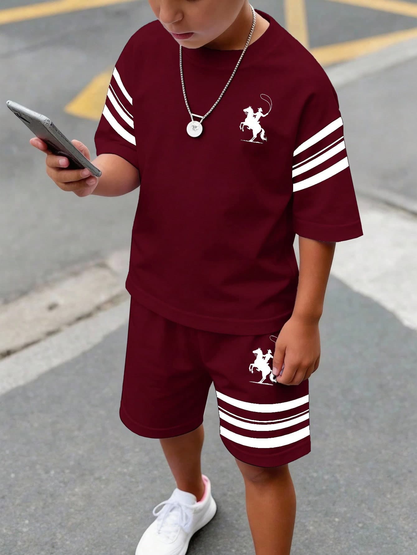 Tween Boy Casual Comfortable Minimalist Round Neck Short Sleeve T-Shirt And Shorts Set