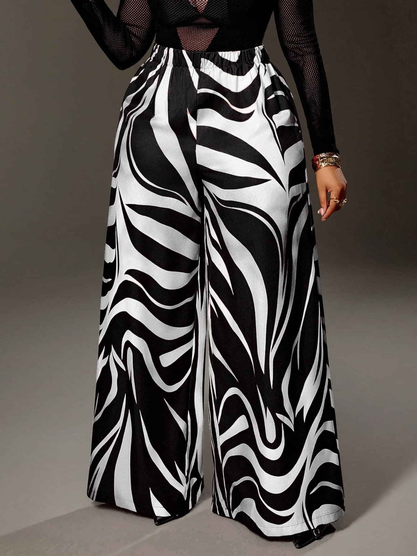 Maweii Plus Size Women's Elegant Vacation Vibe High-End Versatile Printed Fashion Design Palazzo Pants Fall