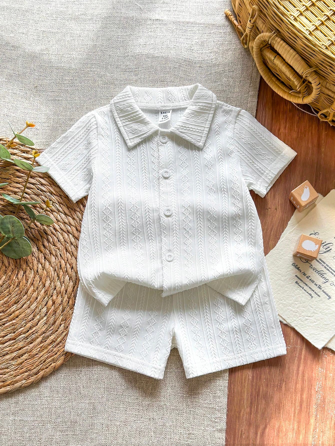 Vintaside Kids Baby Boy White Summer Casual Vacation Set,Collared Short Sleeve Simple Shirt Paired With Versatile Shorts,Suitable For Outdoor Leisure,Daily Travel