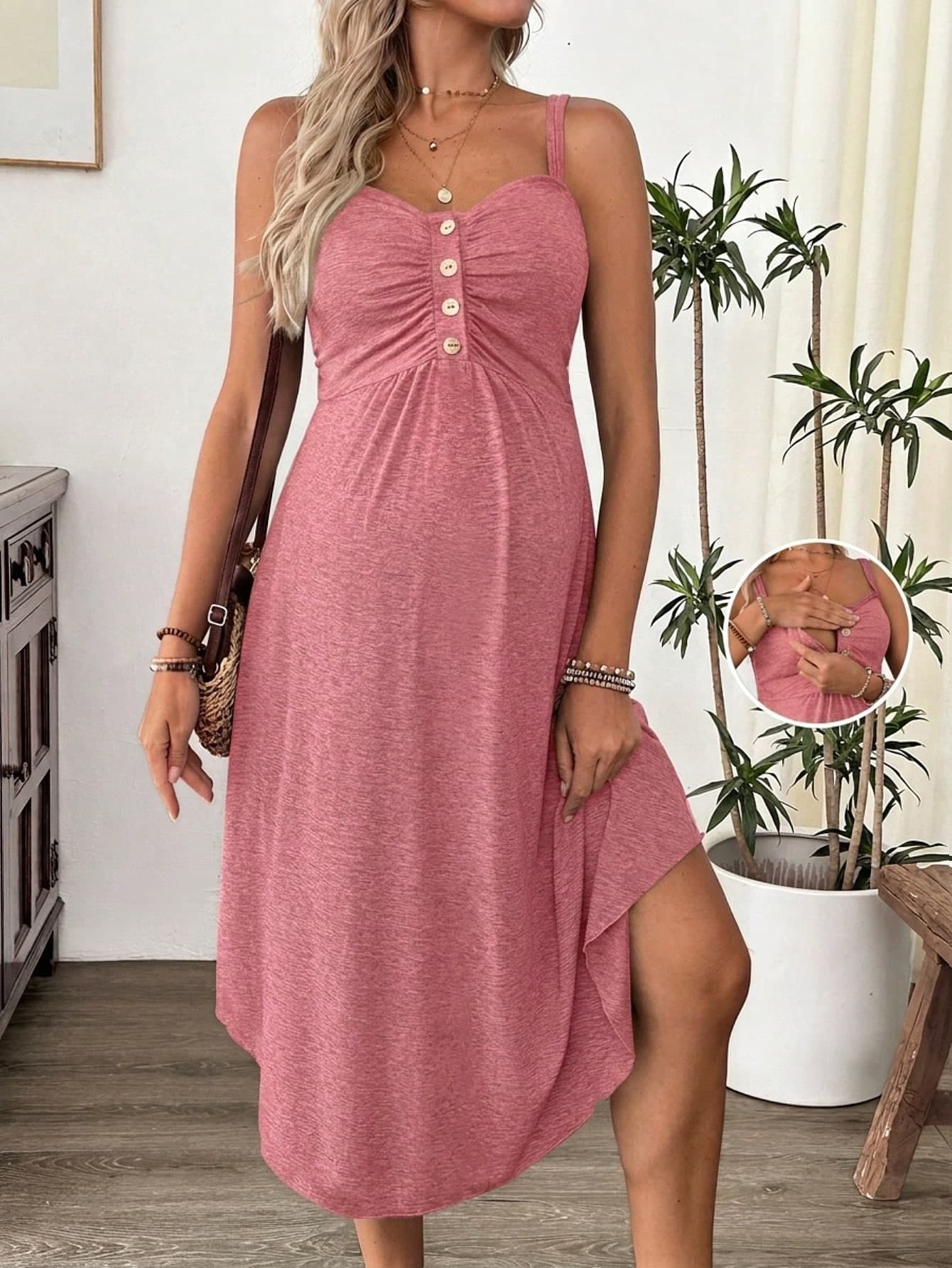 Cheriluna Maternity Maternity Casual Solid Color Spaghetti Strap Nursing Dress