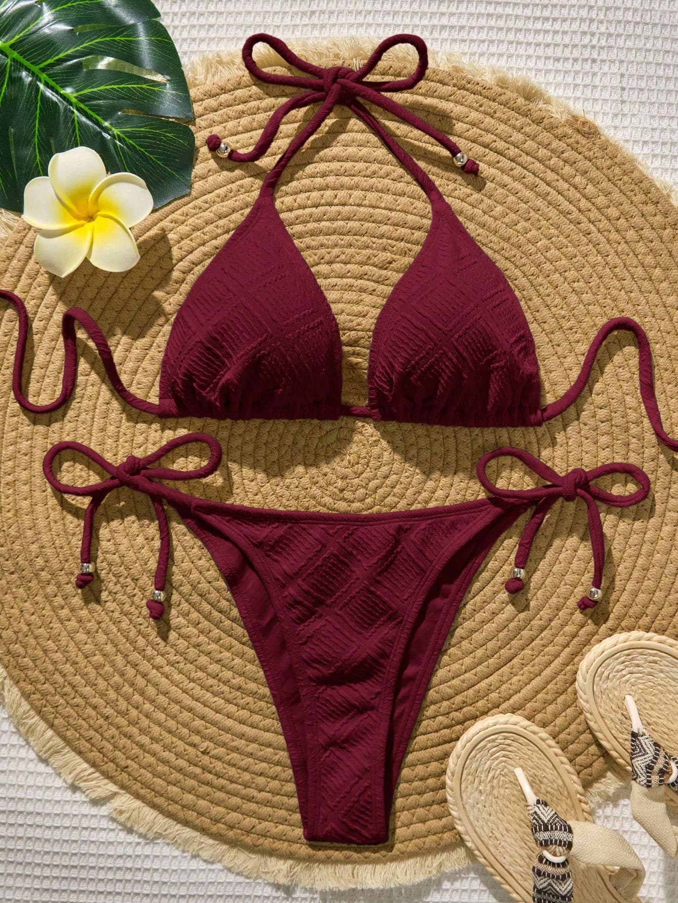 Bellisia Women's Solid Color Halter Tie Sexy Bikini Swimwear Set, Summer Beach