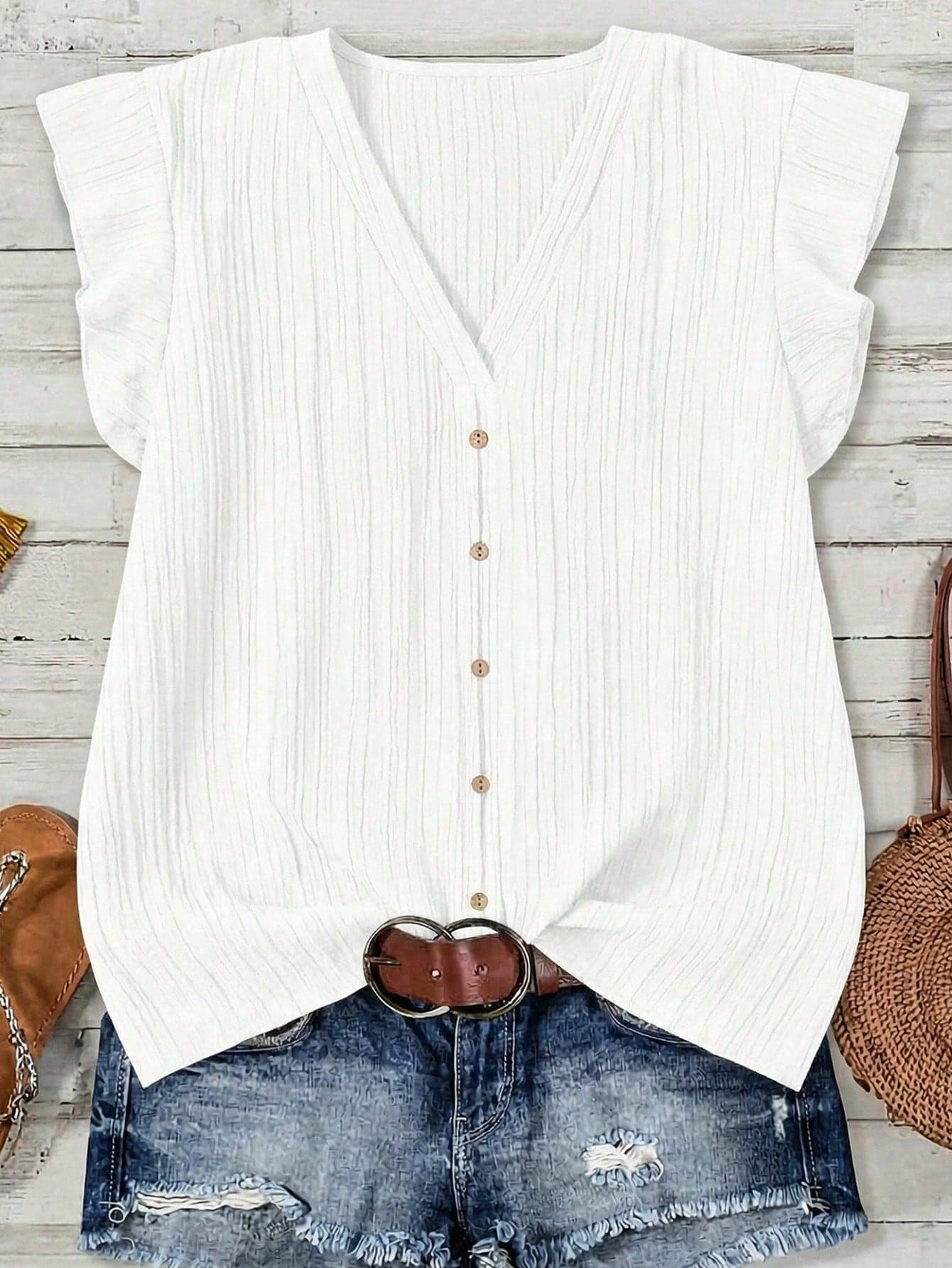 SHEIN LUNE Plus Size Women Casual Minimalist White Shirt, Suitable For Summer