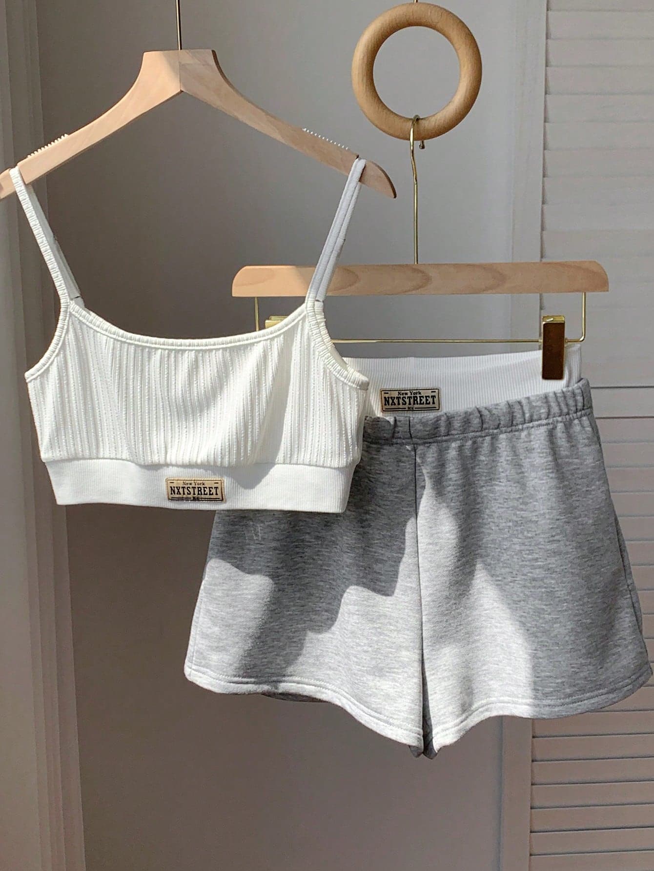 Comfortcana Women's Summer Casual Street Style Letter Print Cropped Tank Top And 2-In-1 Shorts Set,Grey Loungewear Cute Outfit 2 Pcs Comfortable Two Piece Set