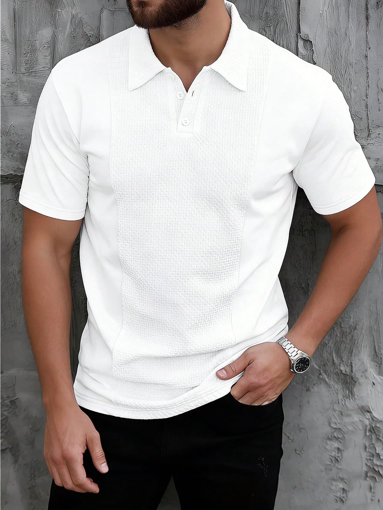 Manfinity CasualCool Men's Solid Color Short Sleeve Casual Commuter Polo Shirt, Formal