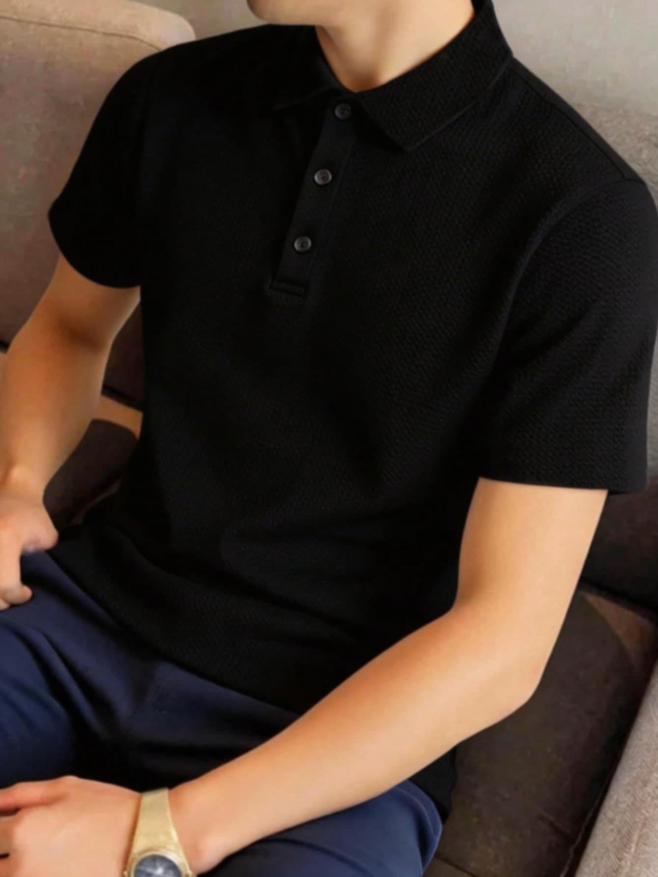 SHEIN Teen Boy Summer Casual Sports College Art Retro Textured Fabric Short-Sleeved Polo Shirt For Back To School, Birthday Parties, Weddings, Baptisms