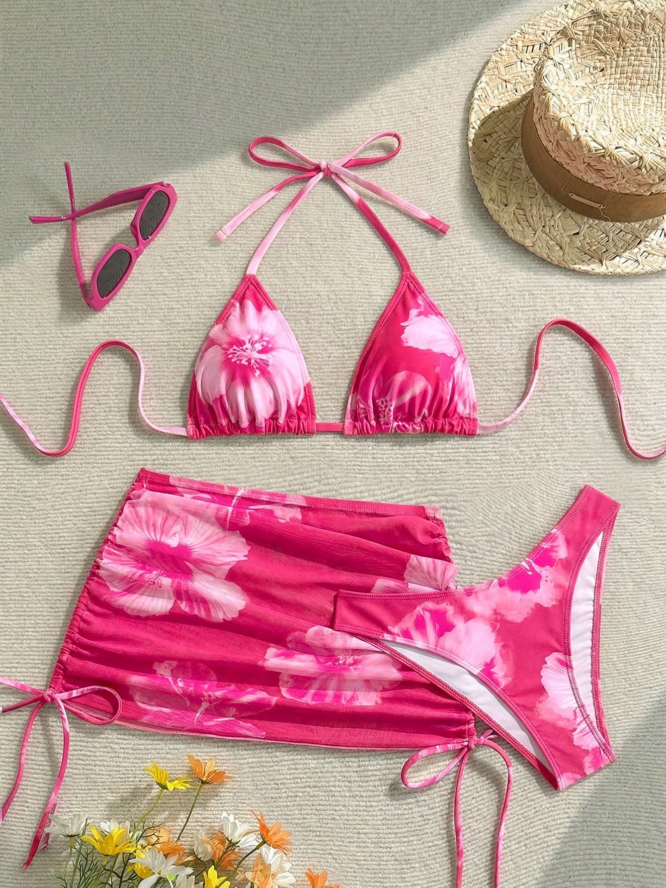 Soleia Women's Floral Print Beach Cover Up Bikini Set Summer Vacation Bathing Suit
