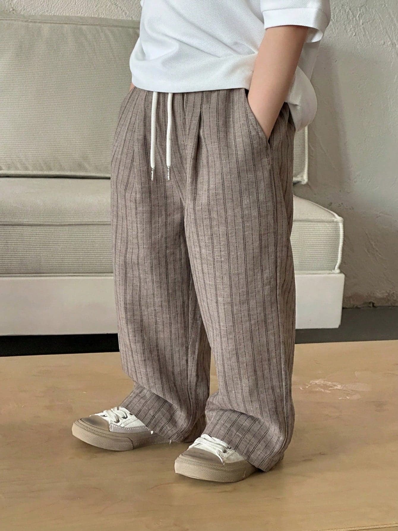 DAZY Young Boy Casual Striped Slant Pocket Drawstring Waist Pants