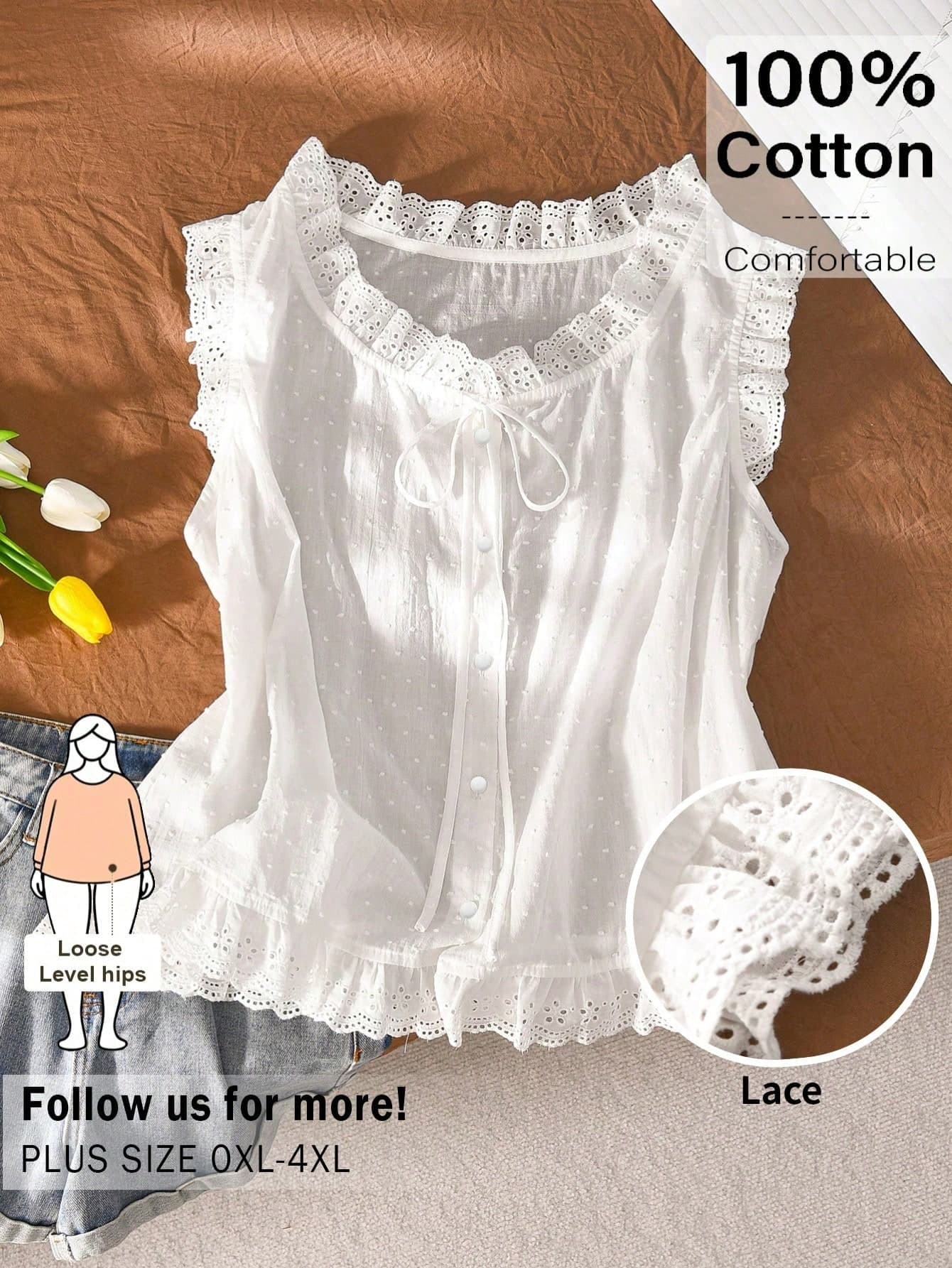 CosyJoli Plus Size Women's Casual Blouse, White Button-Up Top With Flutter Sleeves, Spring/Summer Apparel Tops For Summer And Blouses Latest Women New Arrivals