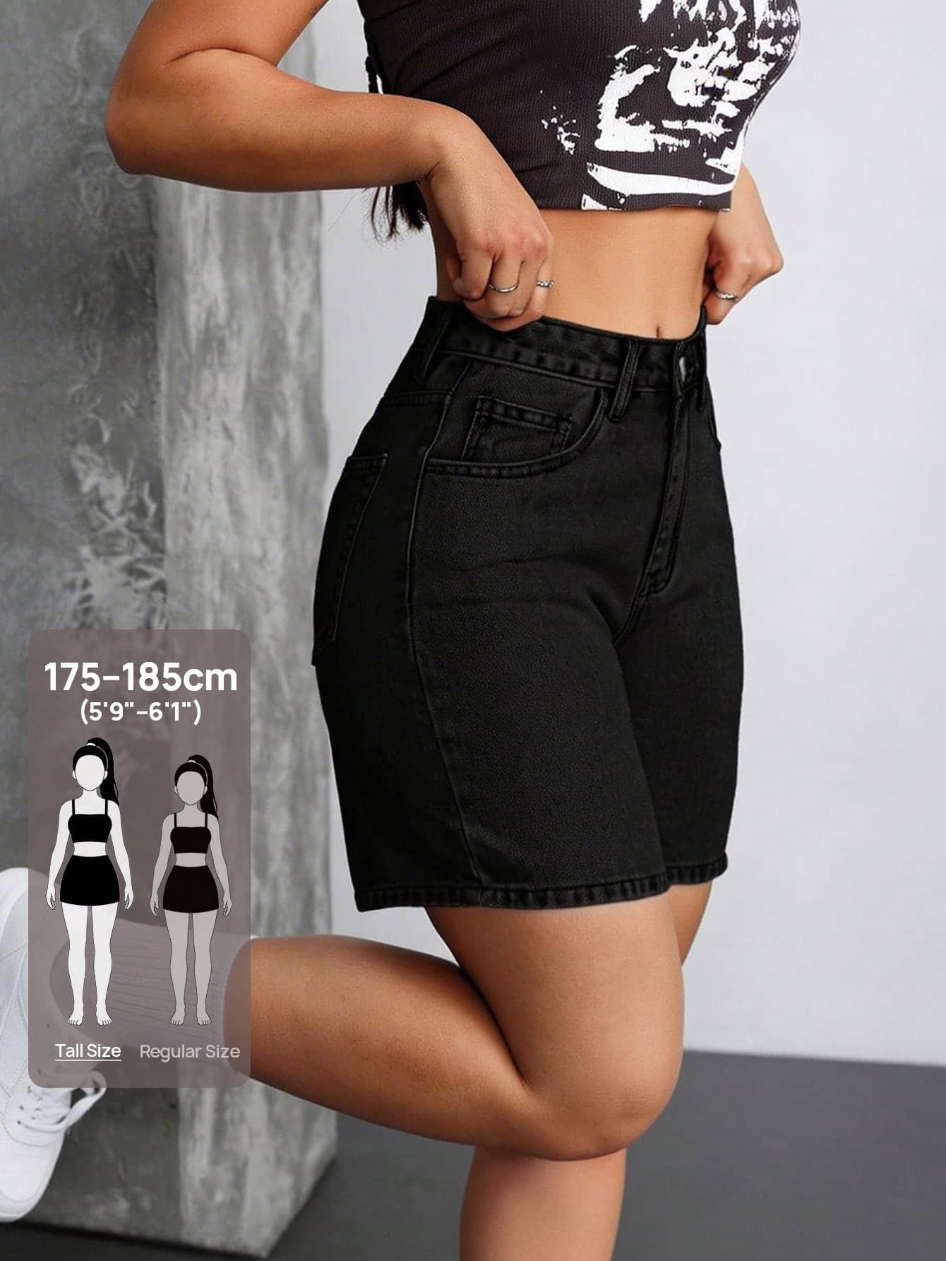 SHEIN Tall Y2K Mid-Rise Casual Washed Women's Denim Shorts, Tall Women