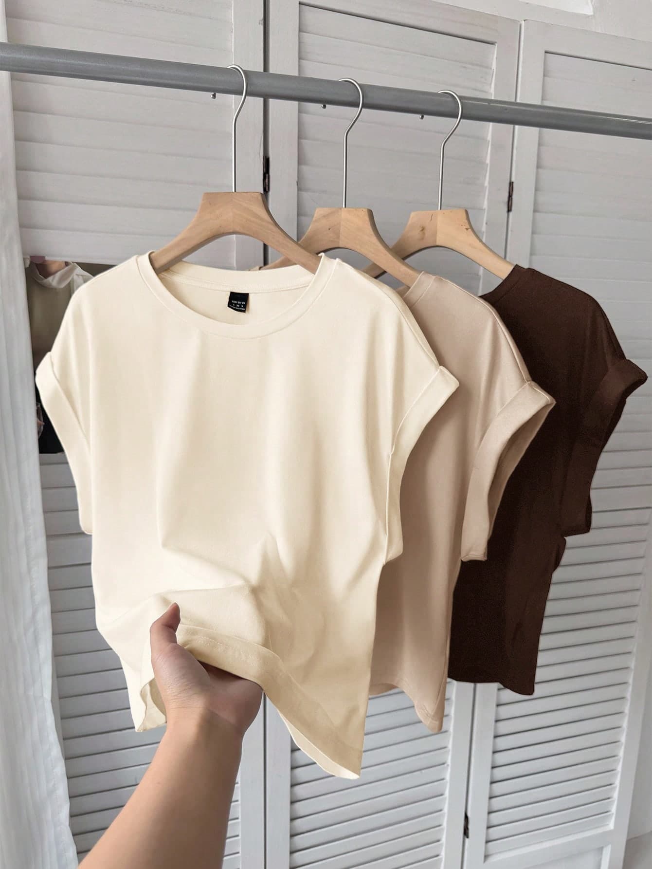 SHEIN LUNE 3pcs/Set Women's Casual Solid Color Basic Short Sleeve T-Shirt Cute Top Streetwear Crop Tops,Summer Everyday Beige Festival Butter Yellow Plain Tops