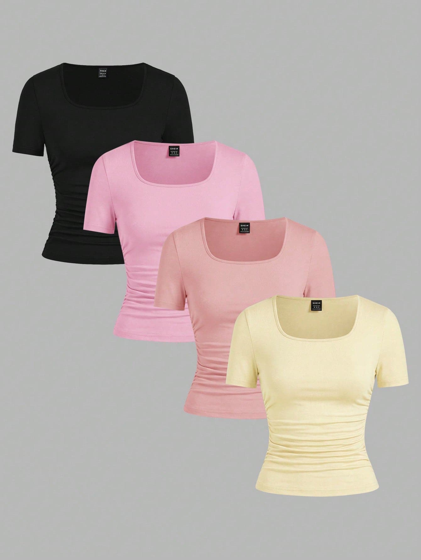 SHEIN EZwear 4pcs/Set Casual Minimalist Solid Color Comfortable Crew Neck Short Sleeve T-Shirts For Women, Suitable For Spring/Summer,Summer Top