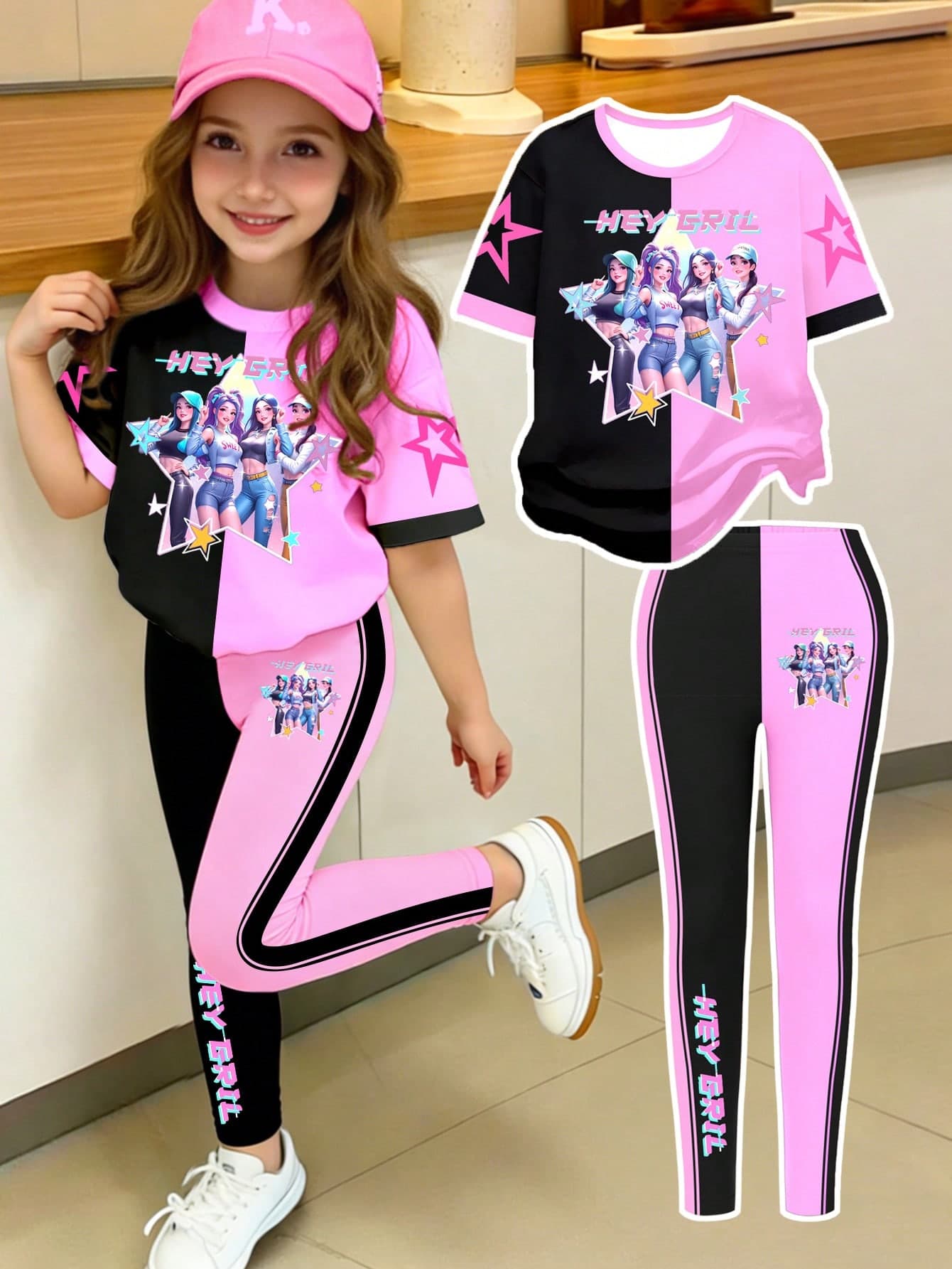 2pcs/Set Girls' Casual Chic Bowknot Leopard Print Pattern T-Shirt And Leggings Outfit, Comfortable Daily Wear For Spring, Summer And Autumn