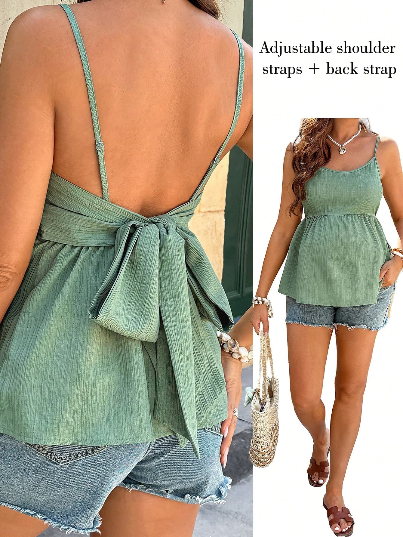 SHEIN Maternity Solid Color Twist Back Casual Daily Camisole Tank Top For Summer