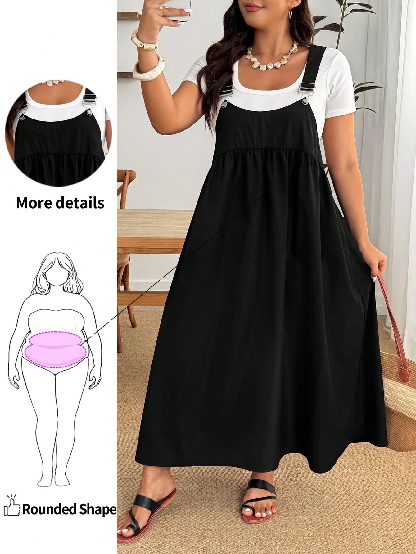 Enliva Plus Size Loose White Strap Dress, For Apple And Rounded Body Shape Office Summer Casual Formal
