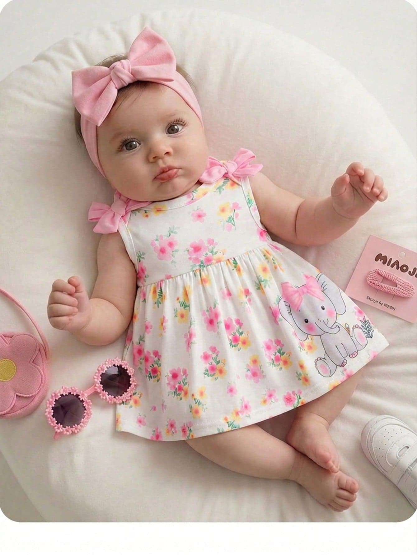 SHEIN Newborn Baby Girl Cute Floral Pattern Sleeveless Dress, Summer
