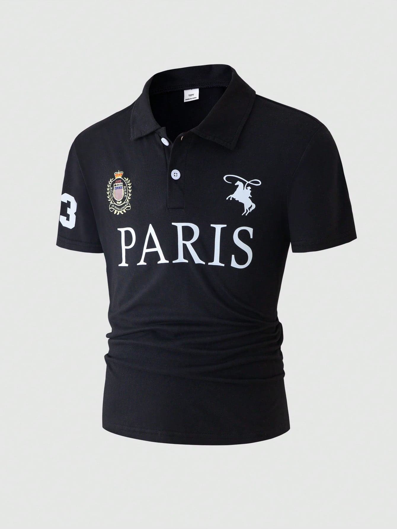 Coolqubz Boys' Casual Comfortable American Style Collegiate Letter Print Polo Shirt
