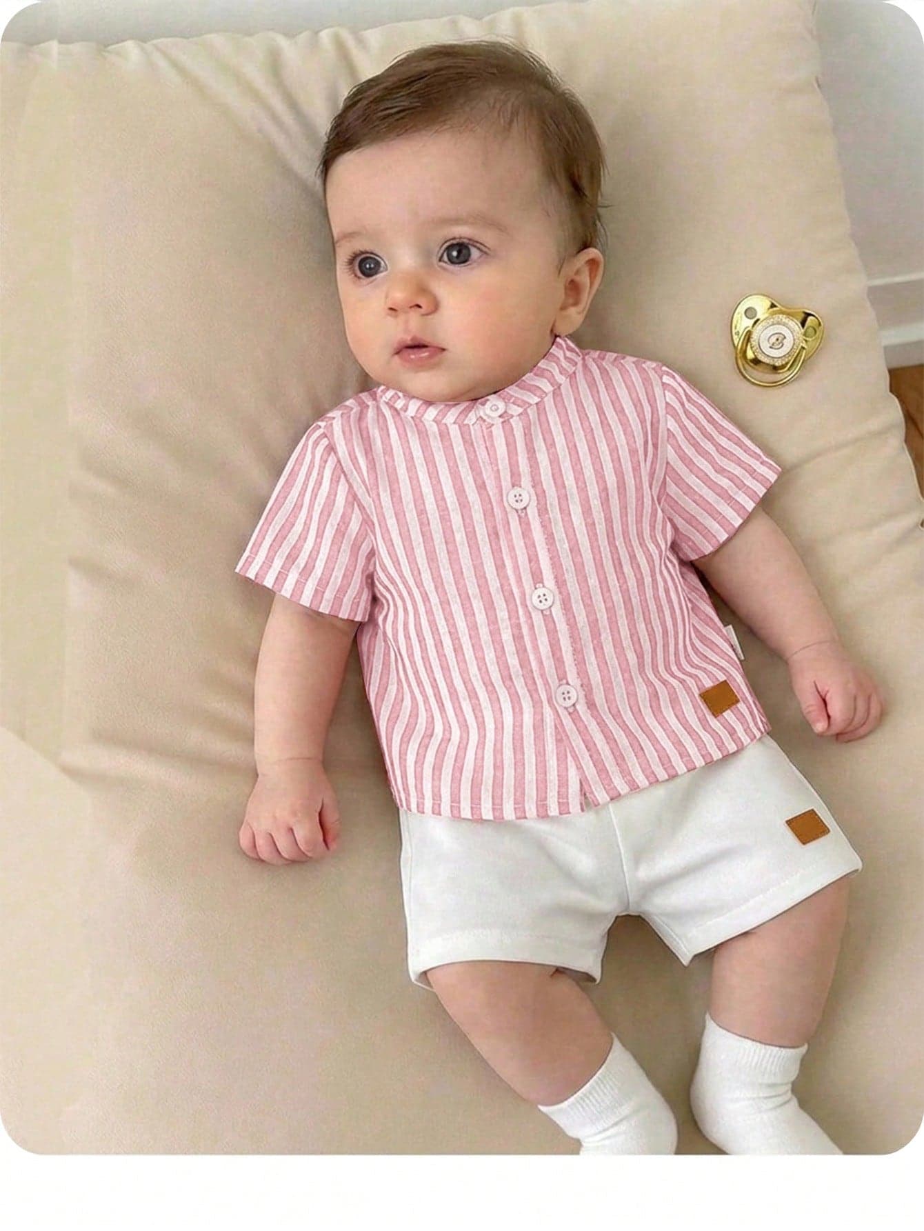 Newborn Baby Boy Casual Cute Striped Short Sleeve Shirt & Elastic Waist Shorts Set