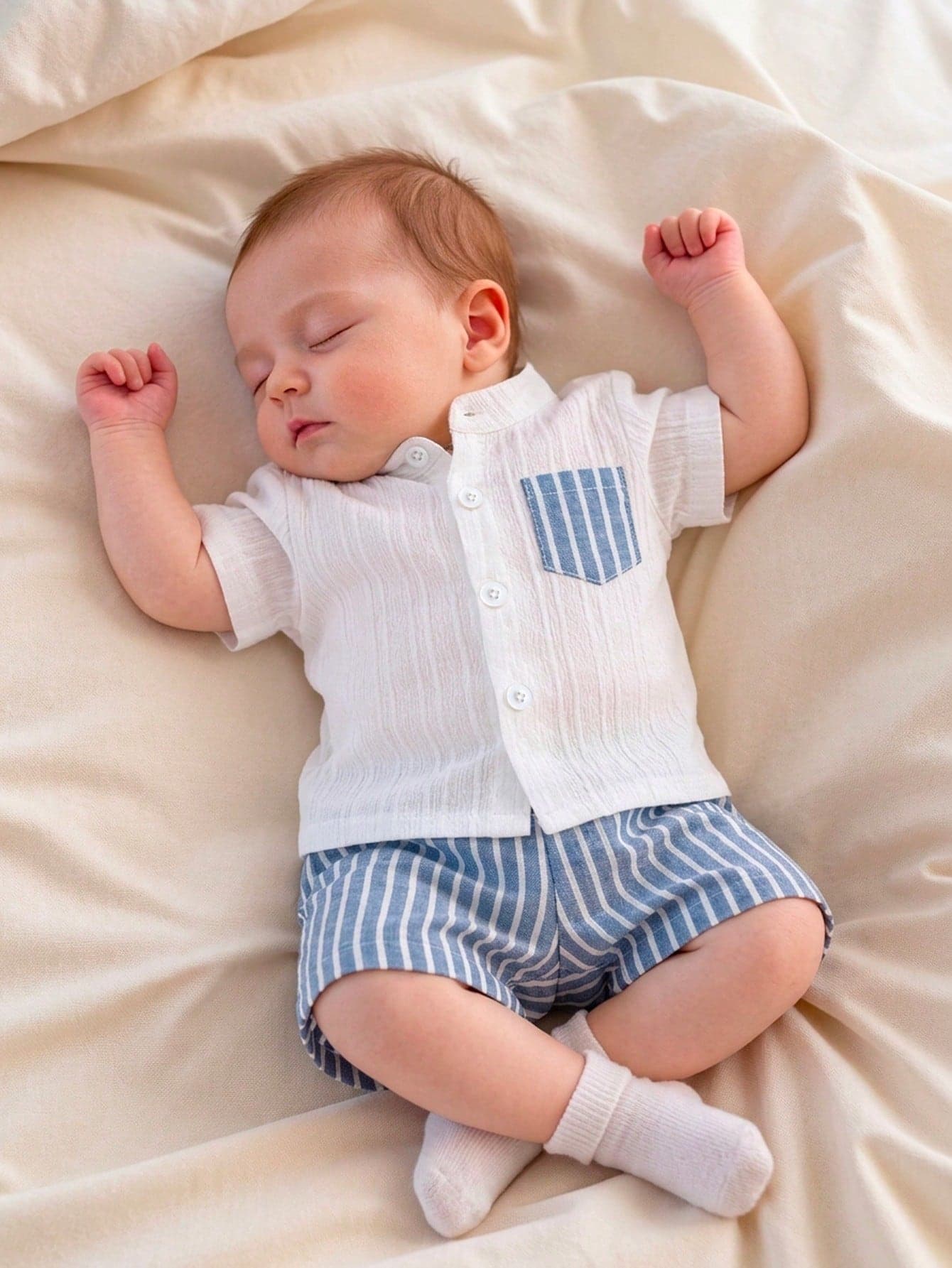 SHEIN Newborn Baby Boy Gentleman Style Short Sleeve Outfit, Minimalist Artistic Casual Summer Wear For Infants